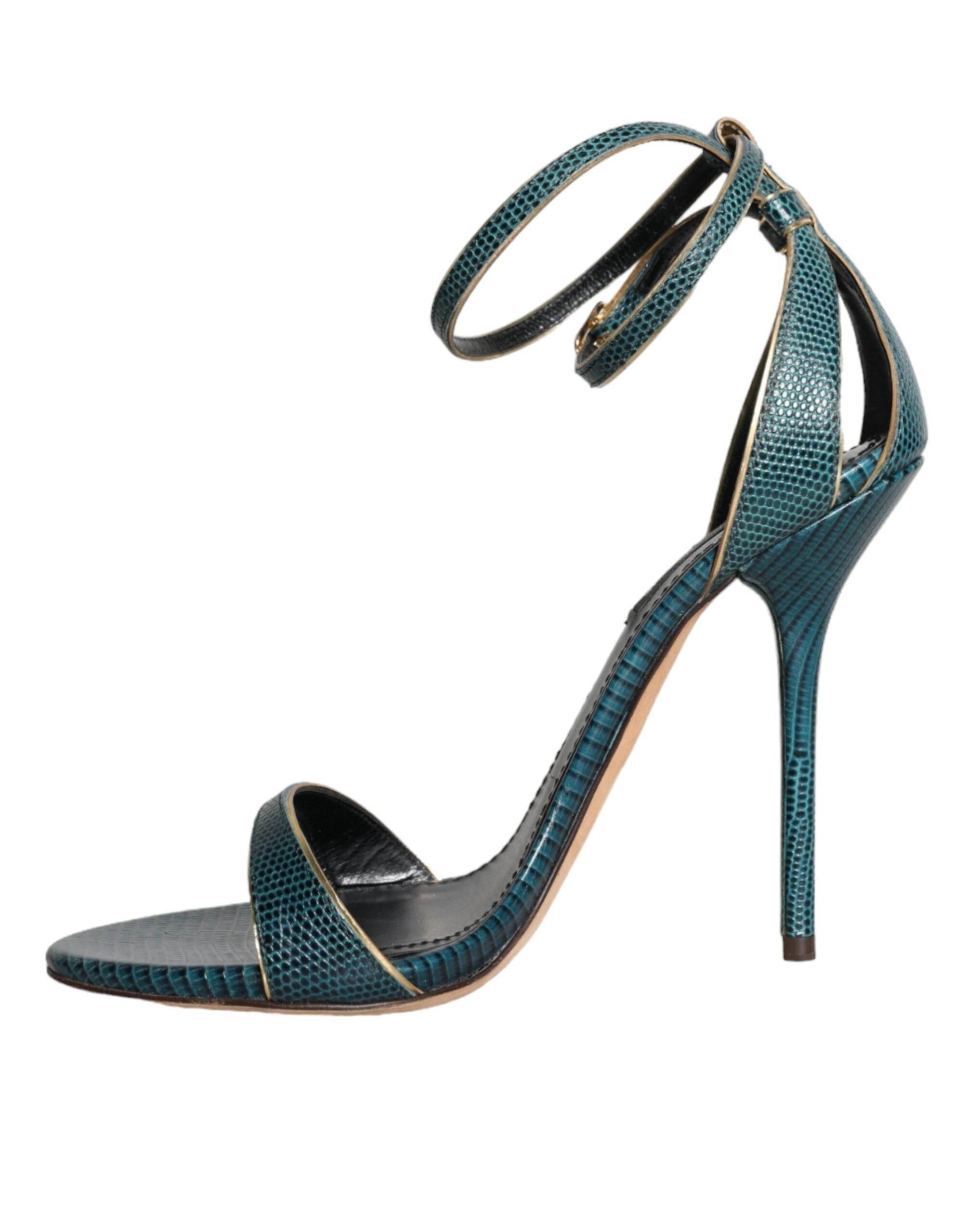 Dolce & Gabbana Dark Green Calf Leather Heels Sandals Shoes - Hilstor