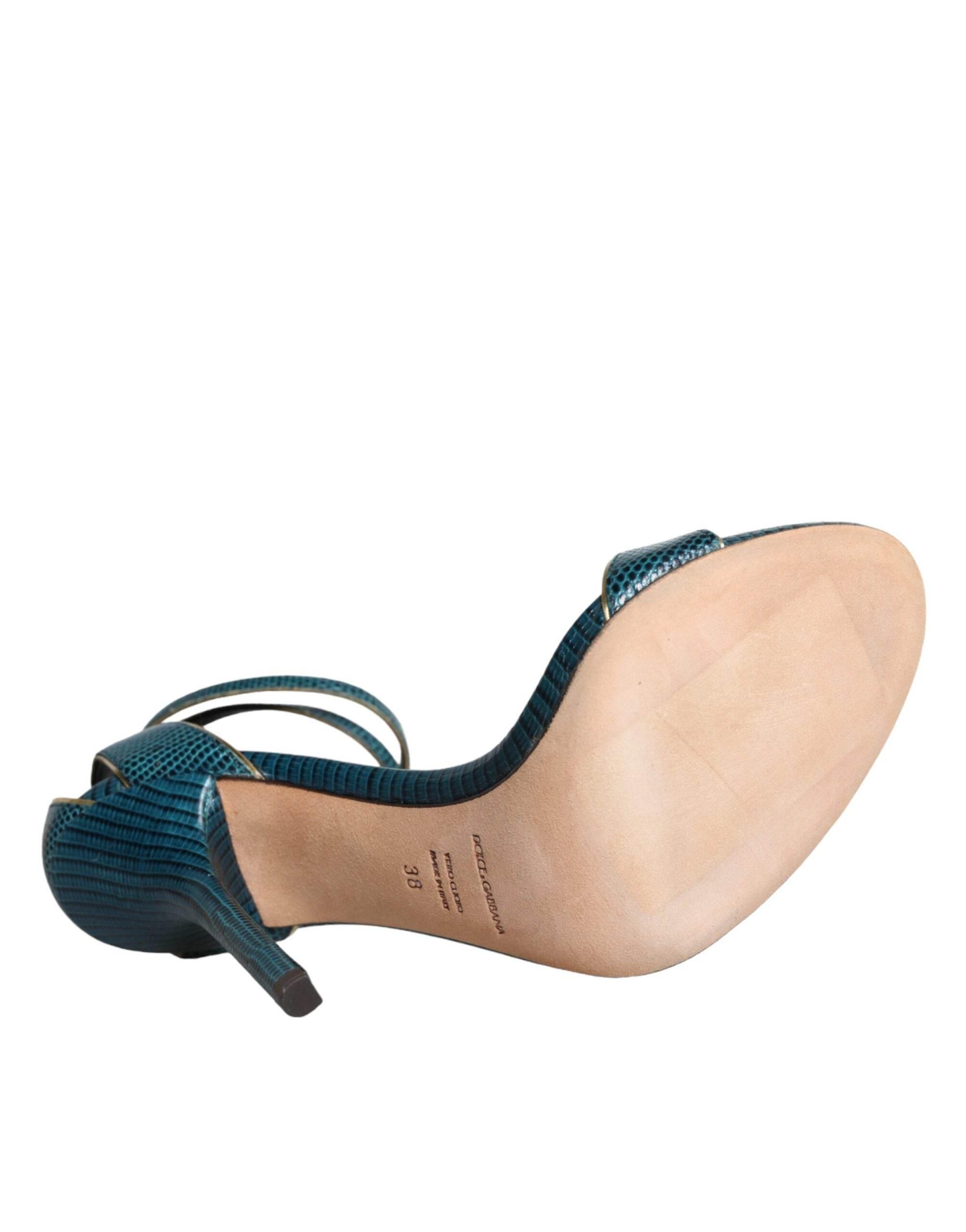 Dolce & Gabbana Dark Green Calf Leather Heels Sandals Shoes - Hilstor