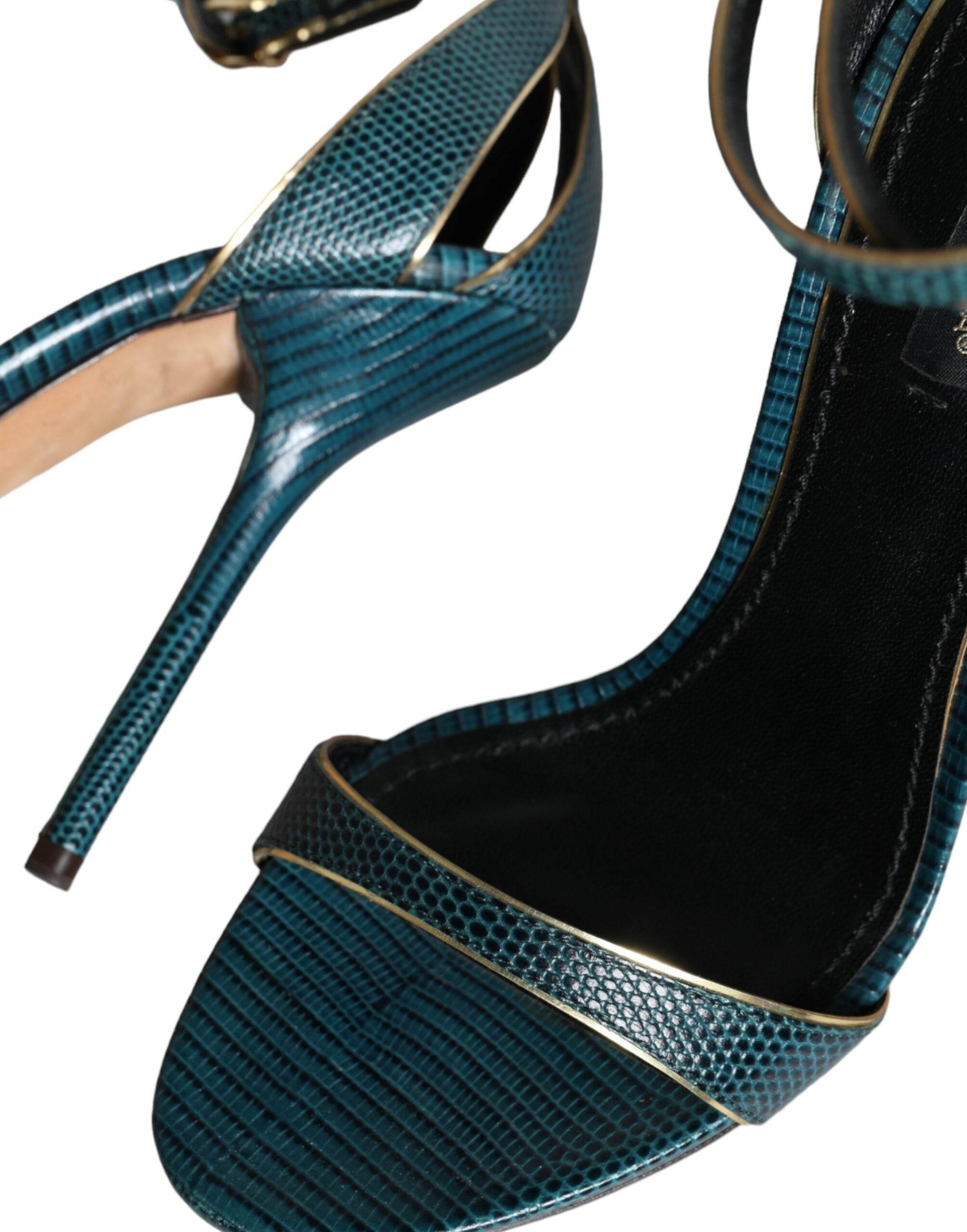 Dolce & Gabbana Dark Green Calf Leather Heels Sandals Shoes - Hilstor