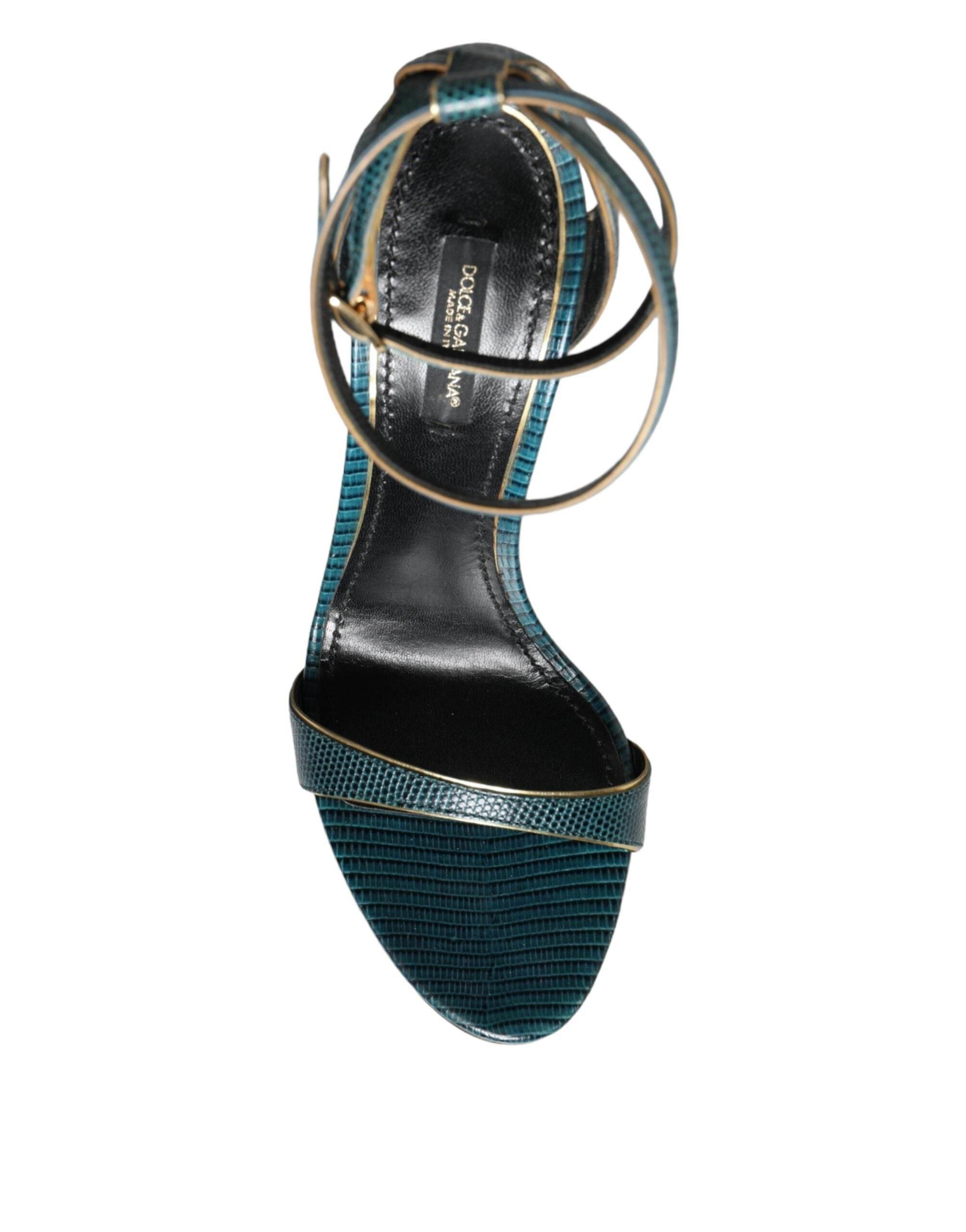 Dolce & Gabbana Dark Green Calf Leather Heels Sandals Shoes - Hilstor