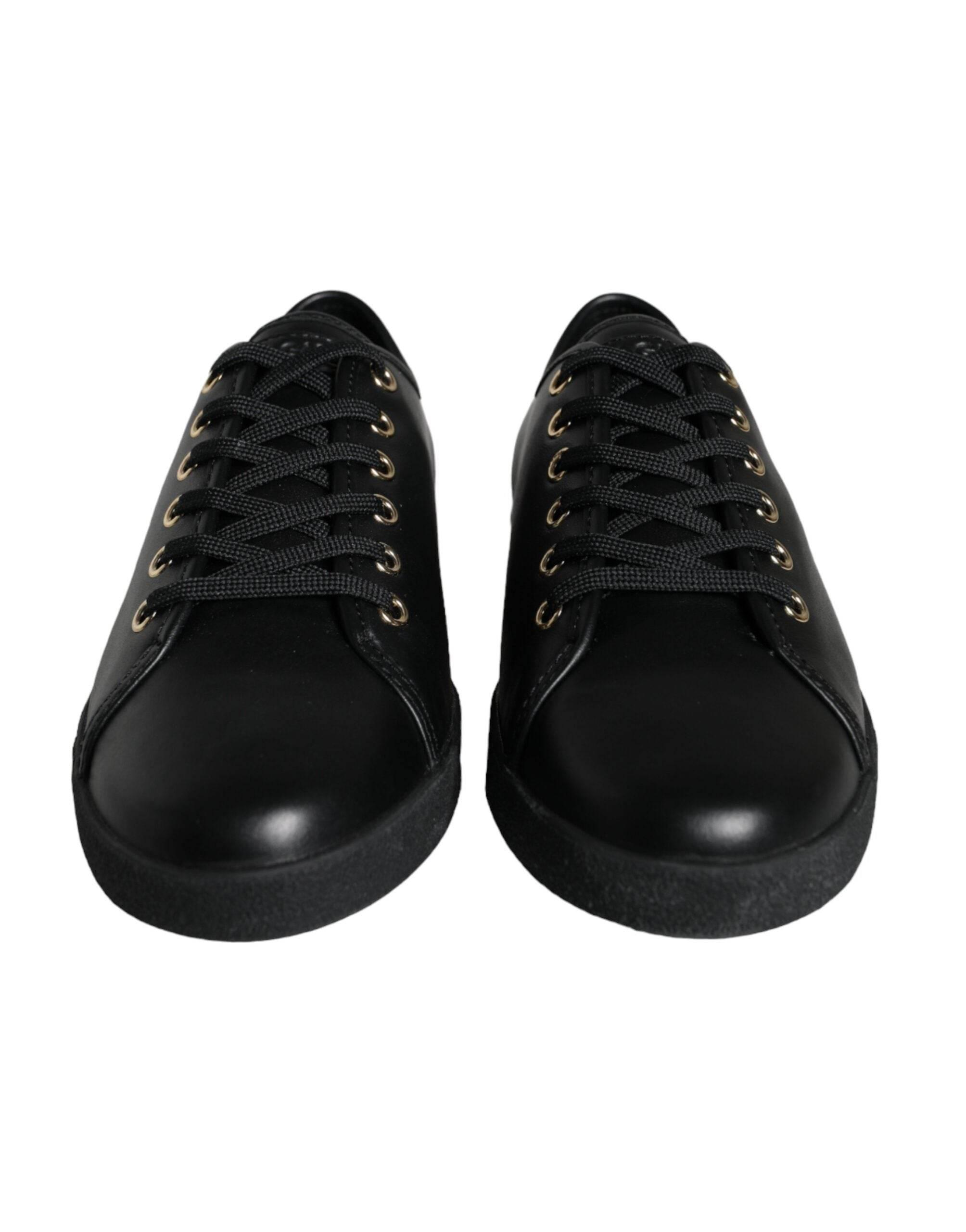 Dolce & Gabbana Black Gold Leather Classic Sneakers Shoes - Hilstor