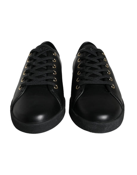 Dolce & Gabbana Black Gold Leather Classic Sneakers Shoes - Hilstor