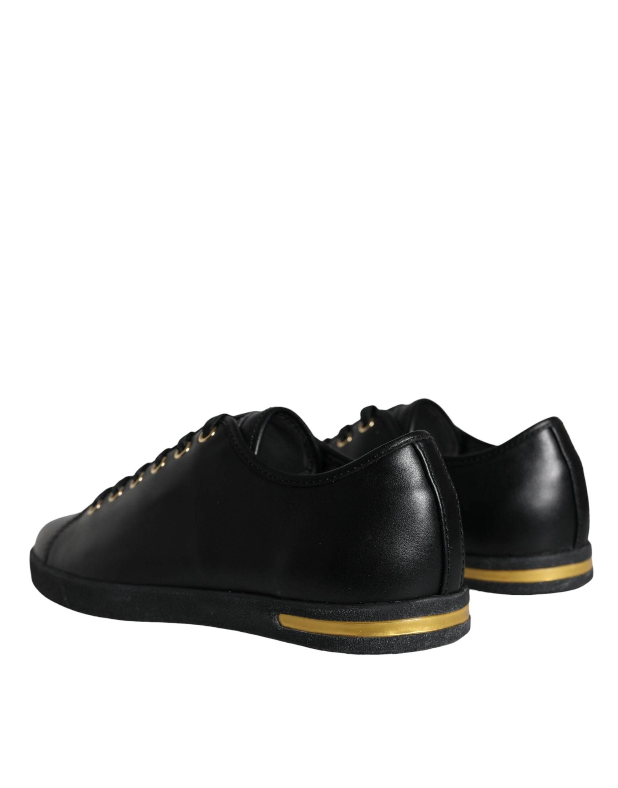 Dolce & Gabbana Black Gold Leather Classic Sneakers Shoes - Hilstor