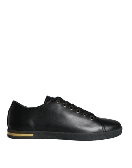 Dolce & Gabbana Black Gold Leather Classic Sneakers Shoes - Hilstor