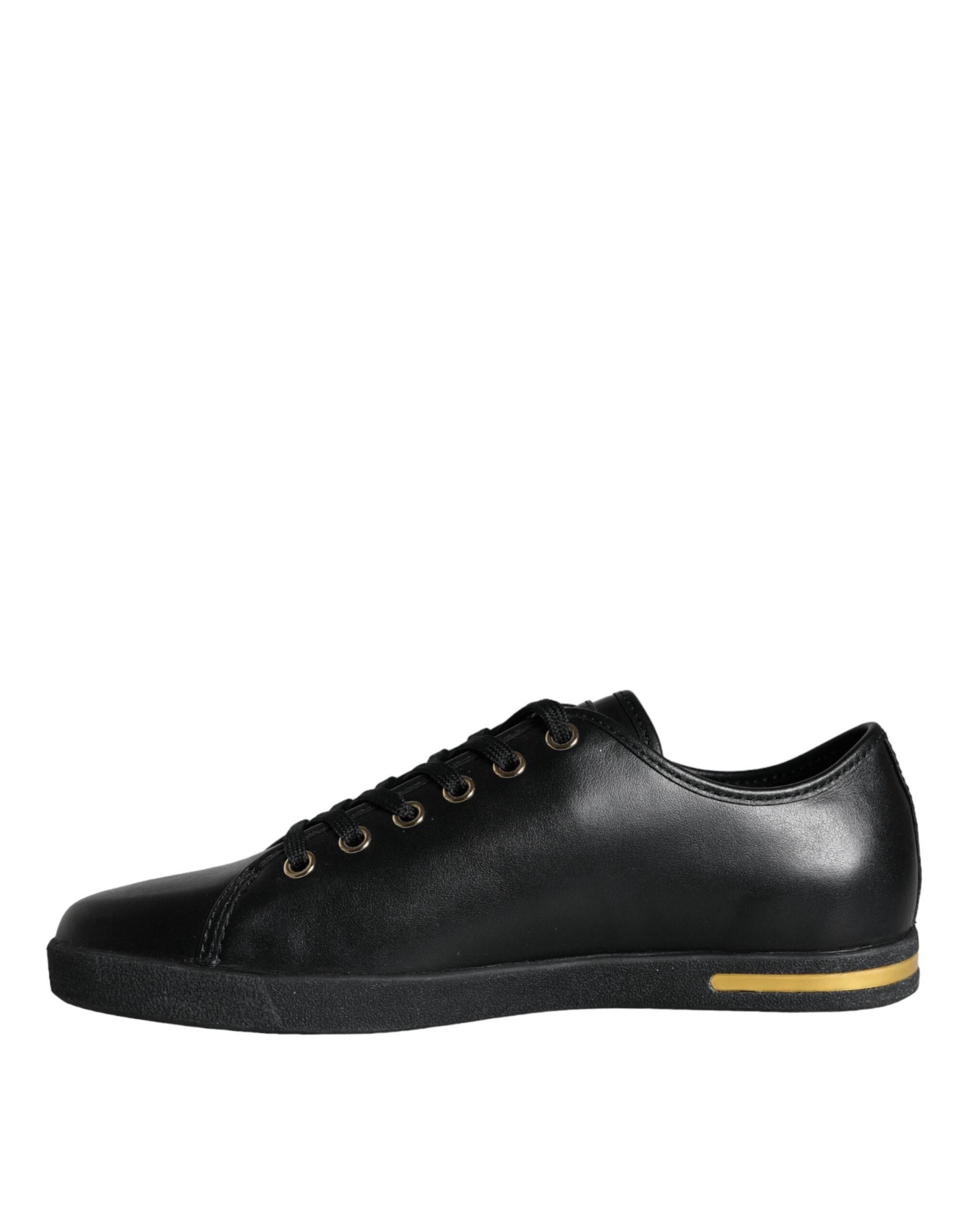 Dolce & Gabbana Black Gold Leather Classic Sneakers Shoes - Hilstor