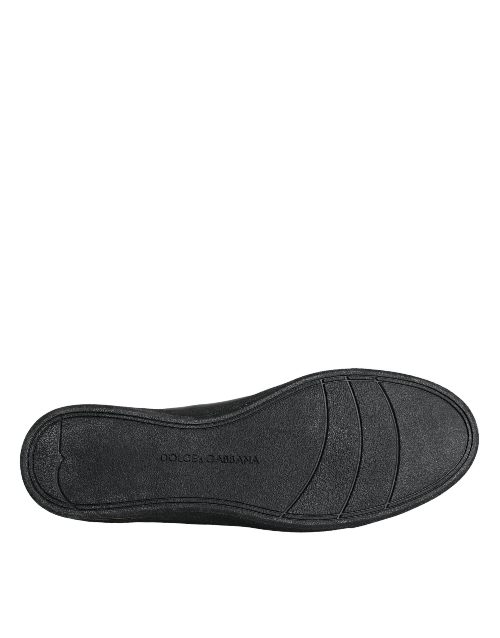 Dolce & Gabbana Black Gold Leather Classic Sneakers Shoes - Hilstor