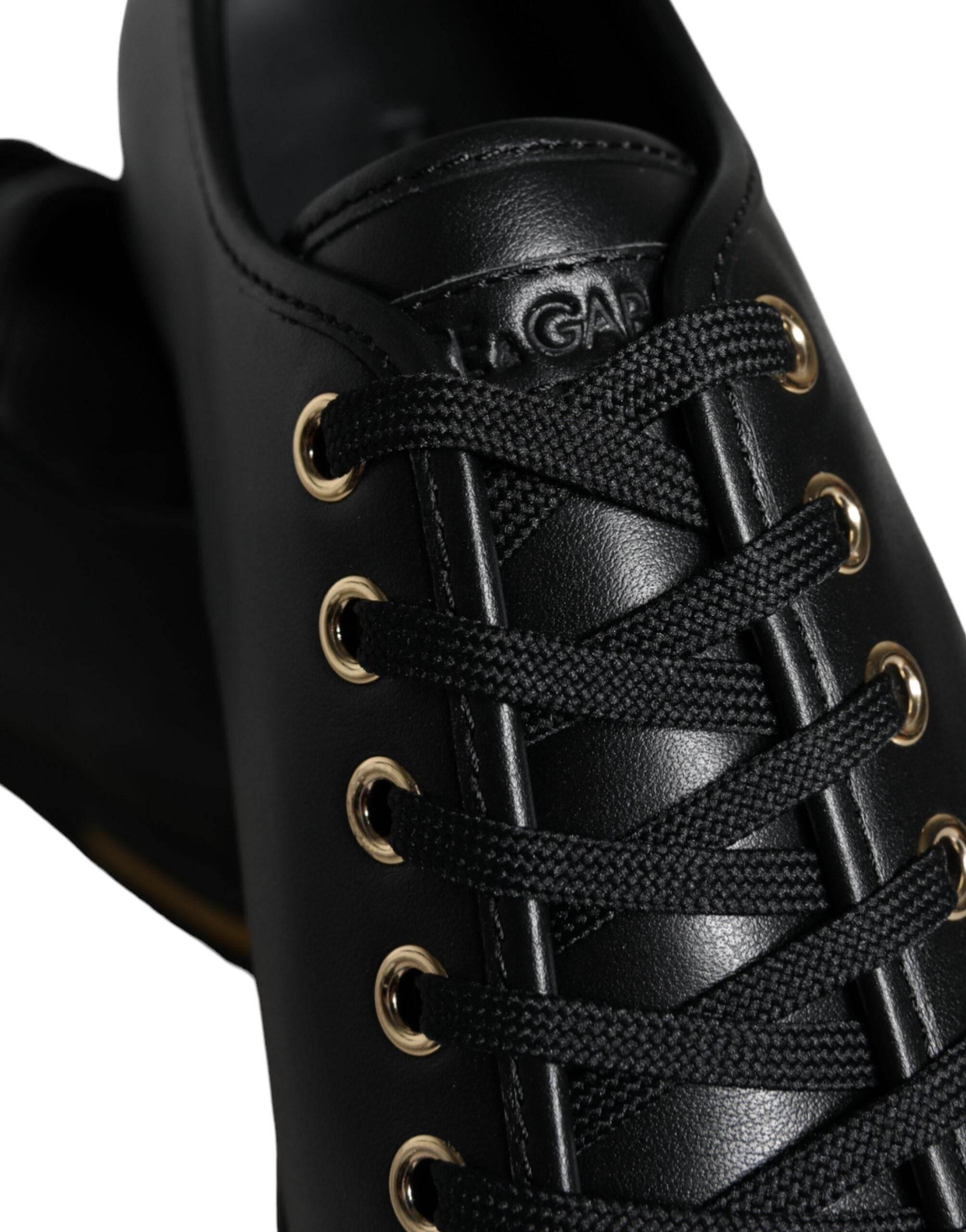 Dolce & Gabbana Black Gold Leather Classic Sneakers Shoes - Hilstor