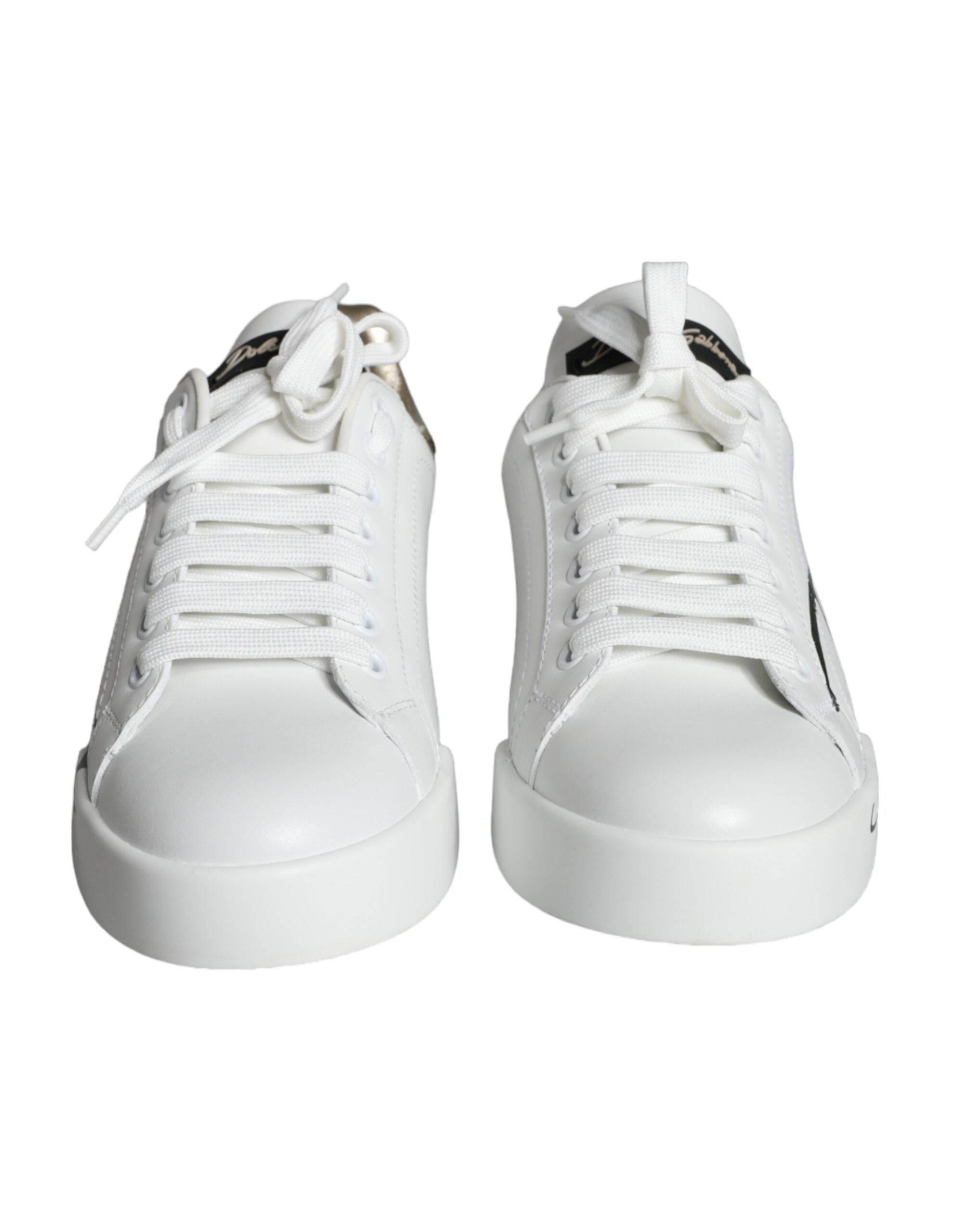 Dolce & Gabbana White Gold Portofino Low Top Leather Sneakers Shoes - Hilstor