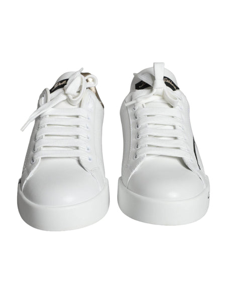 Dolce & Gabbana White Gold Portofino Low Top Leather Sneakers Shoes - Hilstor