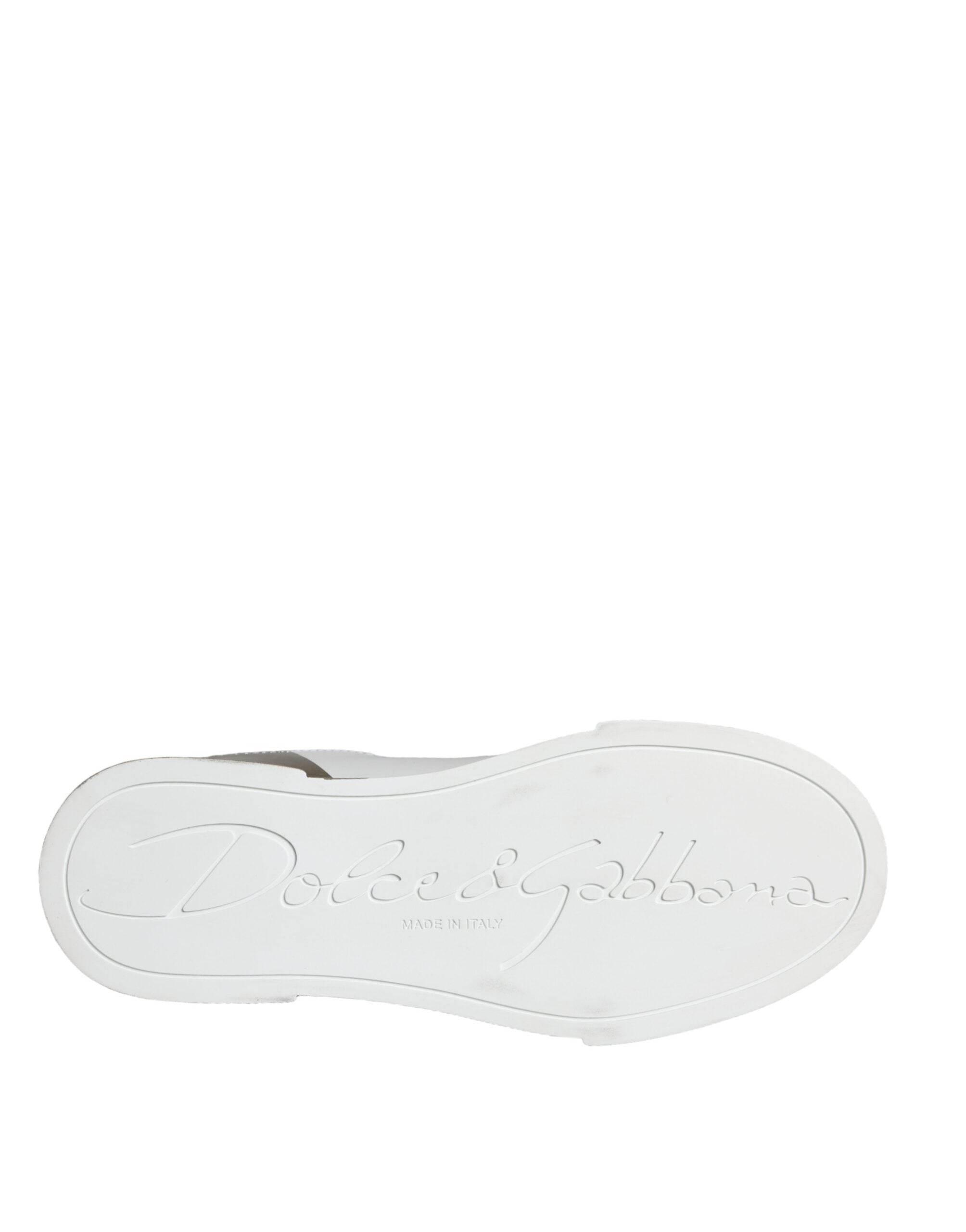 Dolce & Gabbana White Gold Portofino Low Top Leather Sneakers Shoes - Hilstor