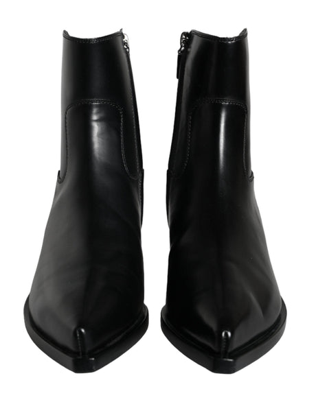 Dolce & Gabbana Black Leather Ankle Boots Booties Shoes - Hilstor