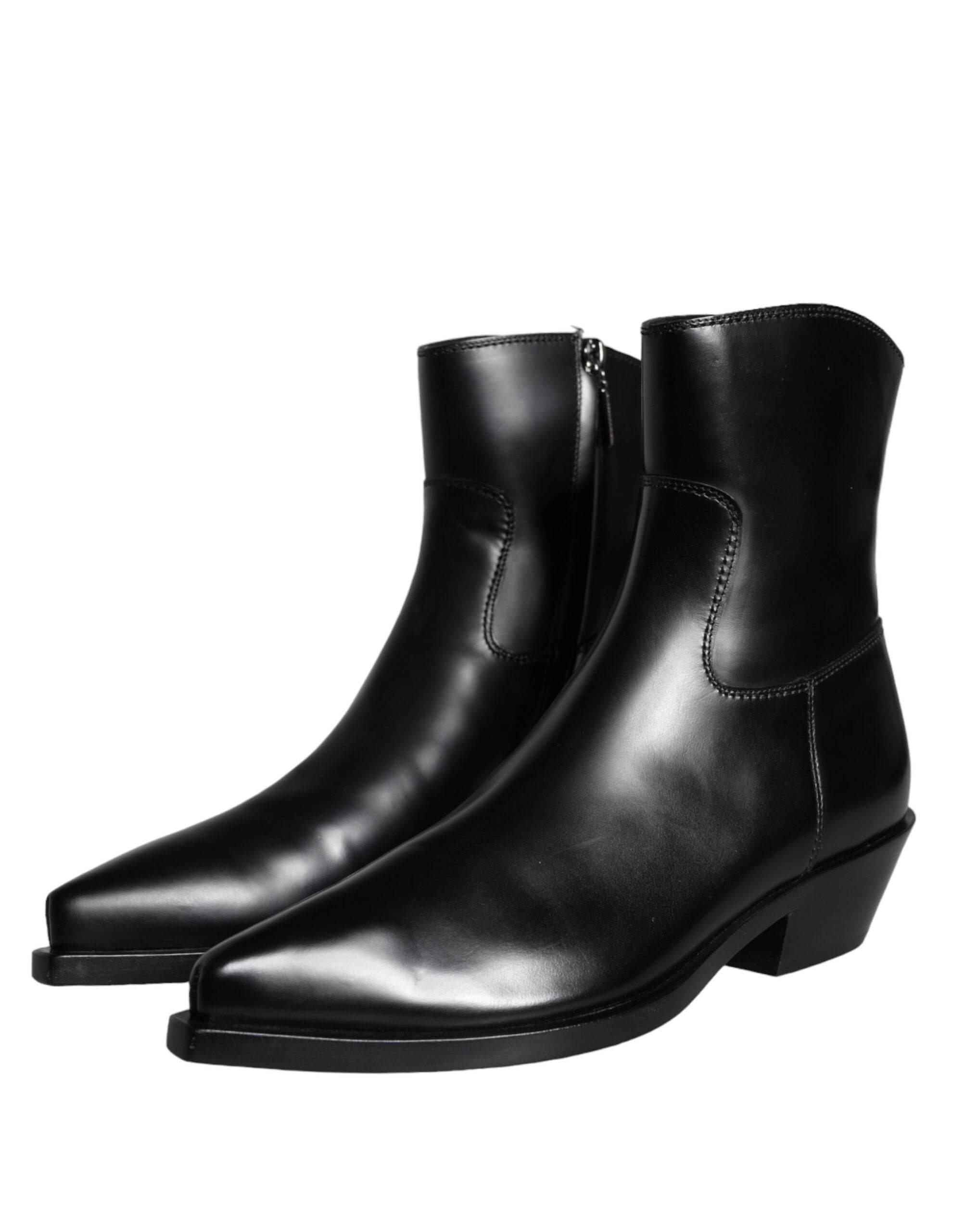 Dolce & Gabbana Black Leather Ankle Boots Booties Shoes - Hilstor