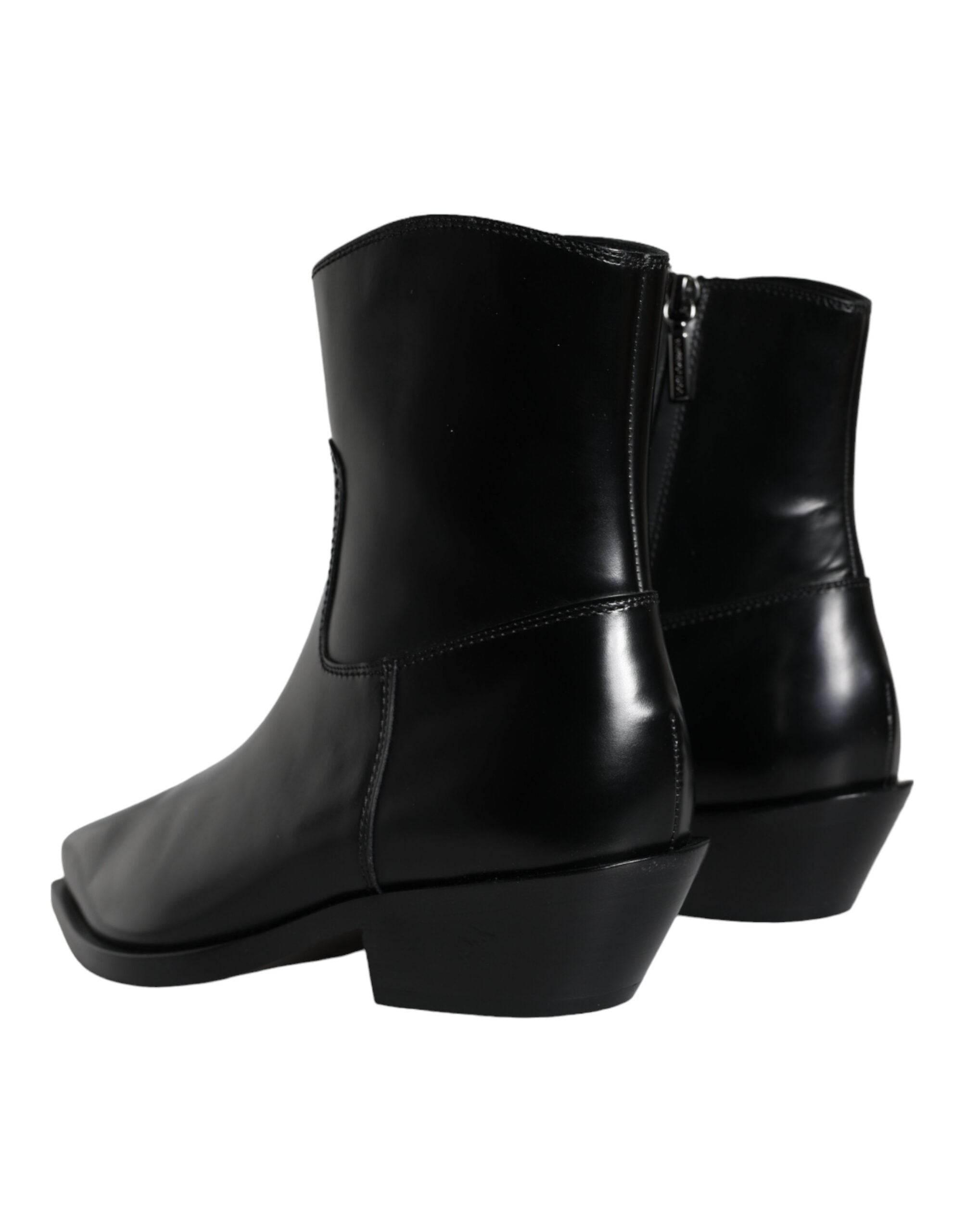 Dolce & Gabbana Black Leather Ankle Boots Booties Shoes - Hilstor