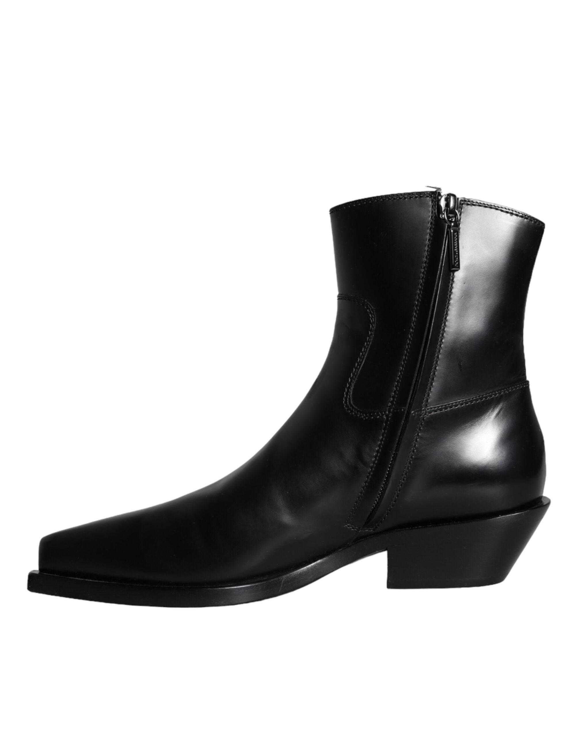 Dolce & Gabbana Black Leather Ankle Boots Booties Shoes - Hilstor