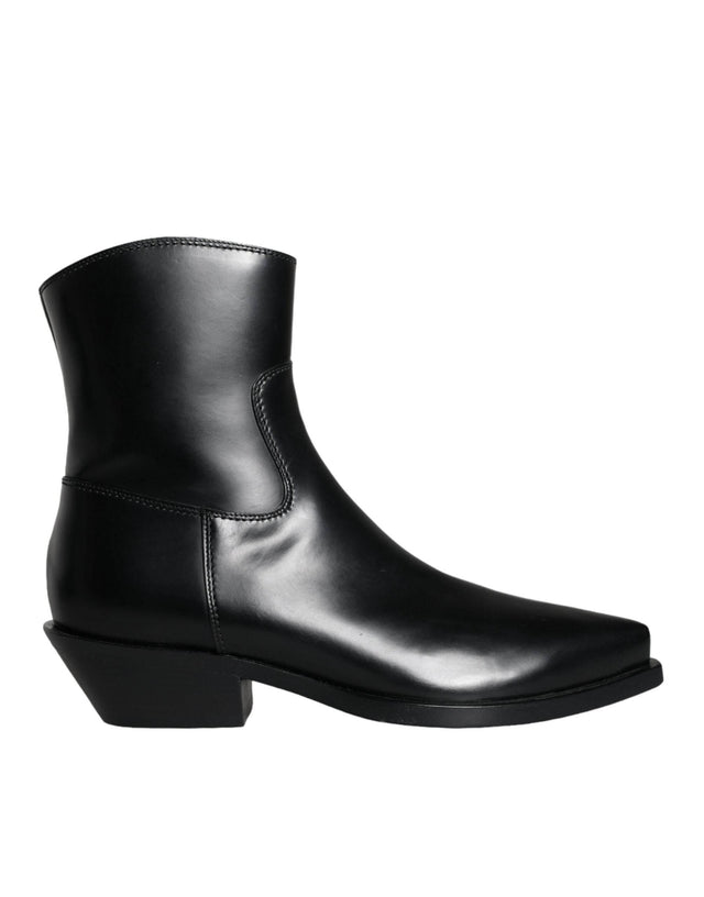 Dolce & Gabbana Black Leather Ankle Boots Booties Shoes - Hilstor