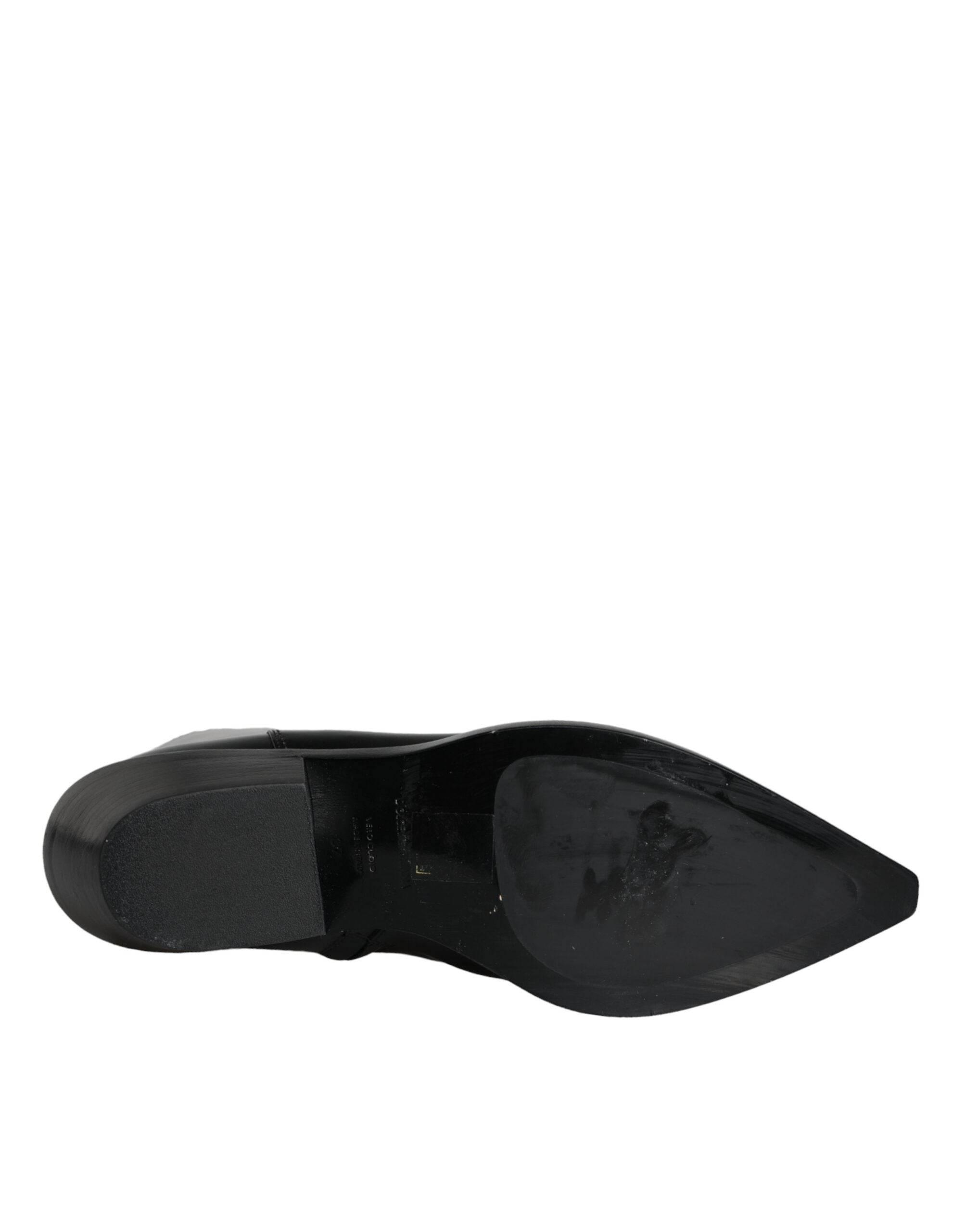 Dolce & Gabbana Black Leather Ankle Boots Booties Shoes - Hilstor