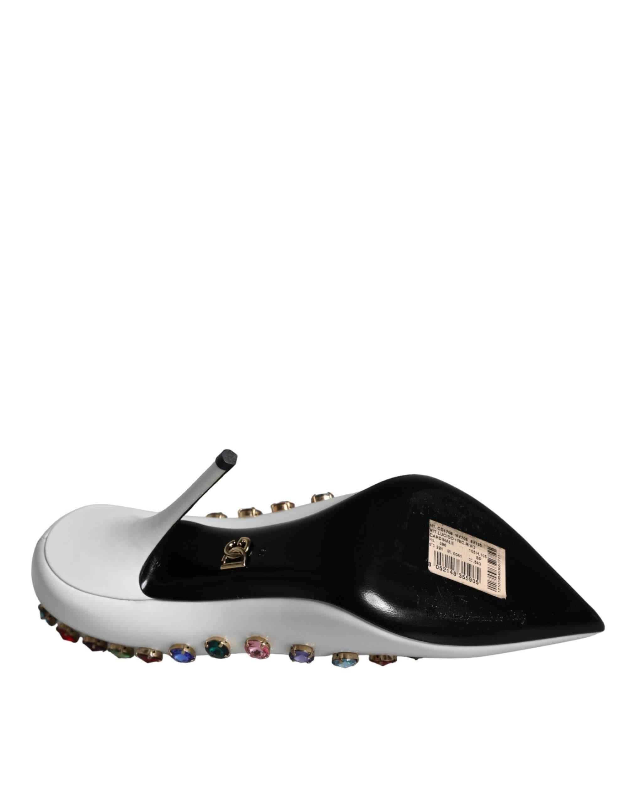 Dolce & Gabbana White Crystal Leather High Heels Pumps Shoes - Hilstor