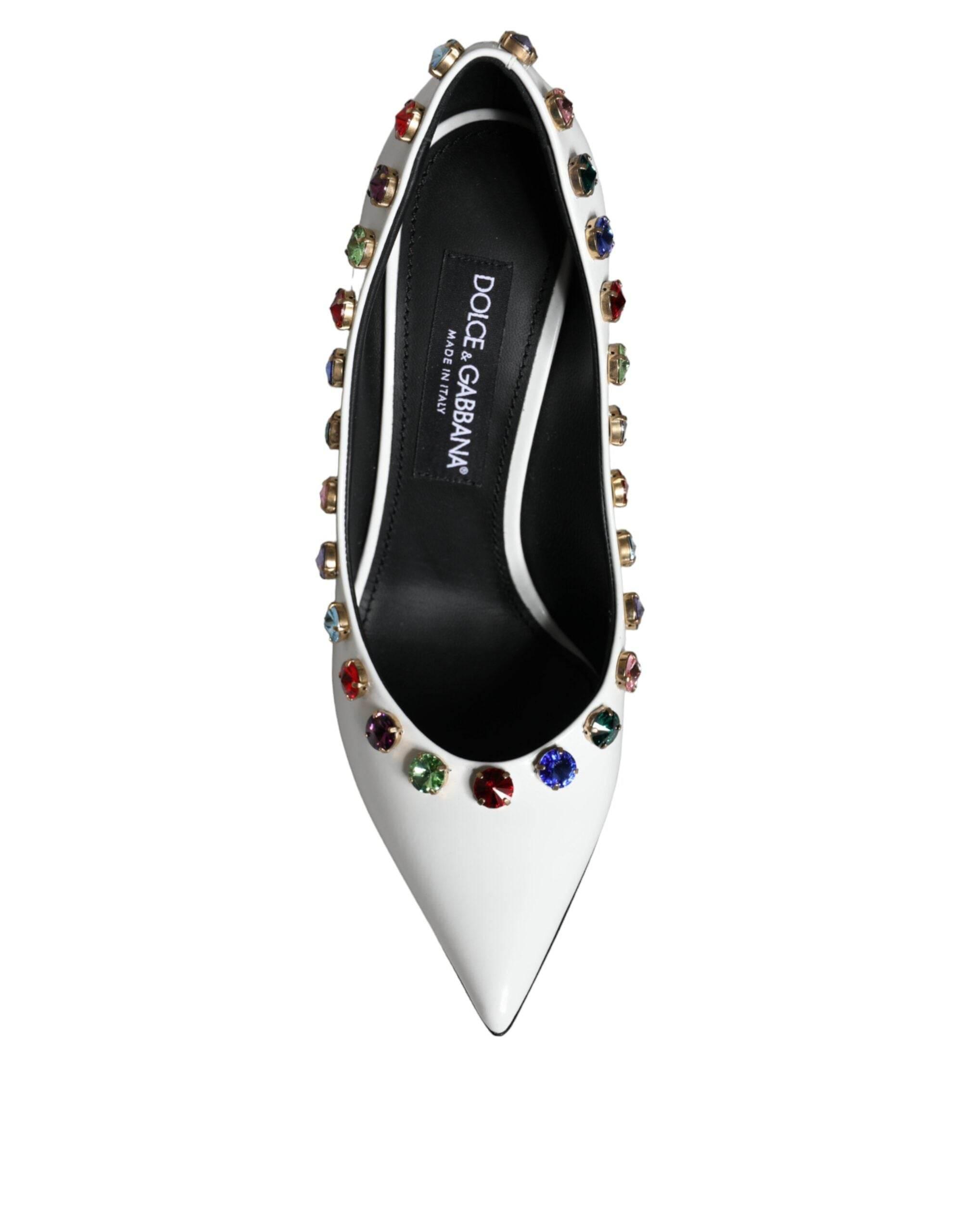 Dolce & Gabbana White Crystal Leather High Heels Pumps Shoes - Hilstor