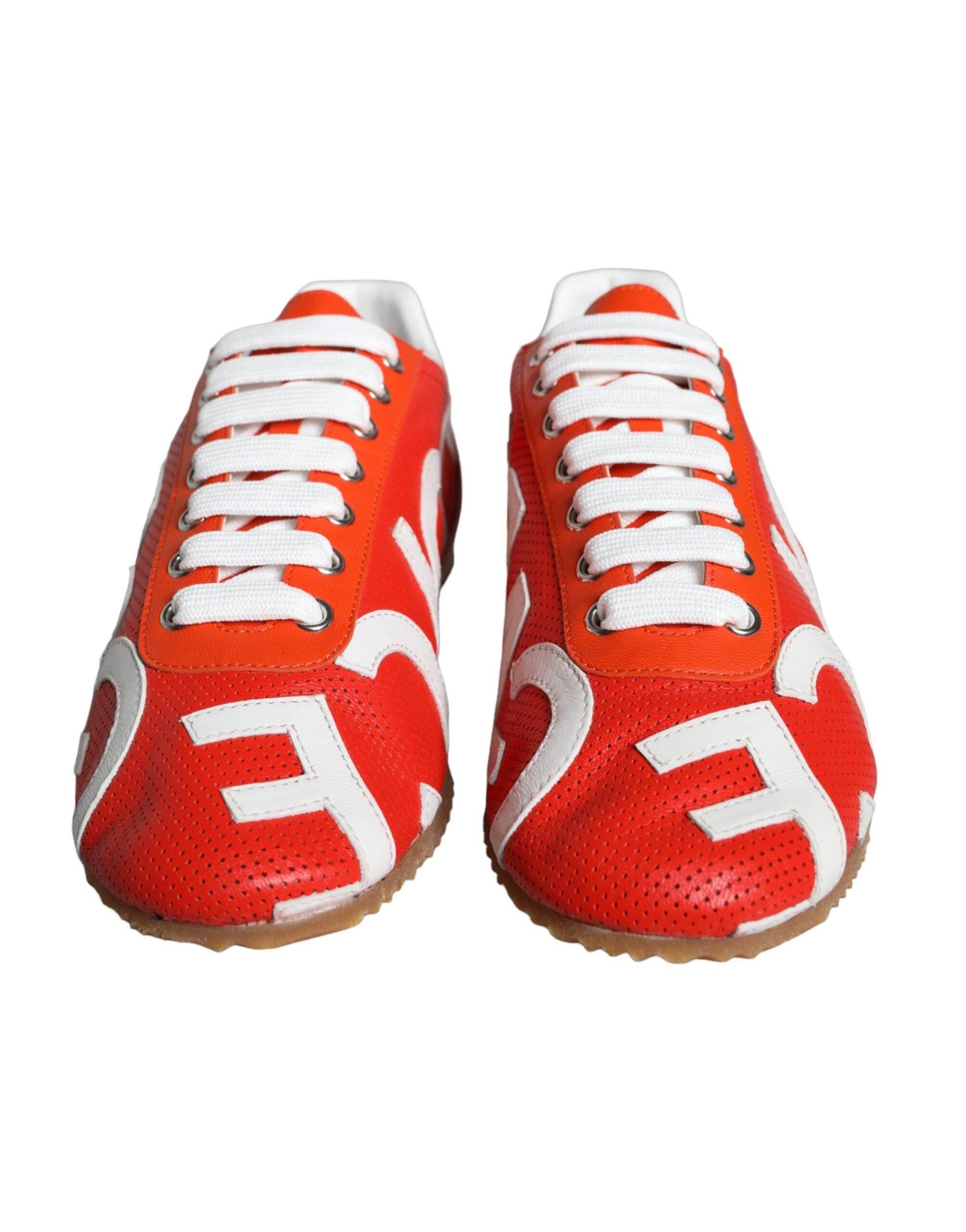 Dolce & Gabbana Red White Leather Logo Casual Sneakers Shoes - Hilstor