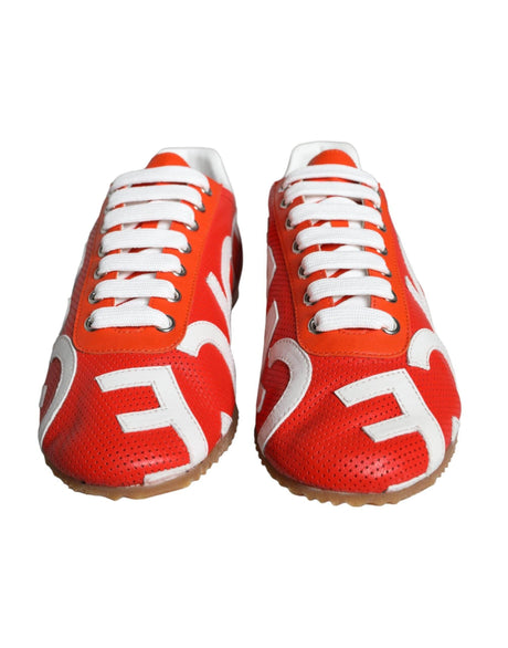 Dolce & Gabbana Red White Leather Logo Casual Sneakers Shoes - Hilstor
