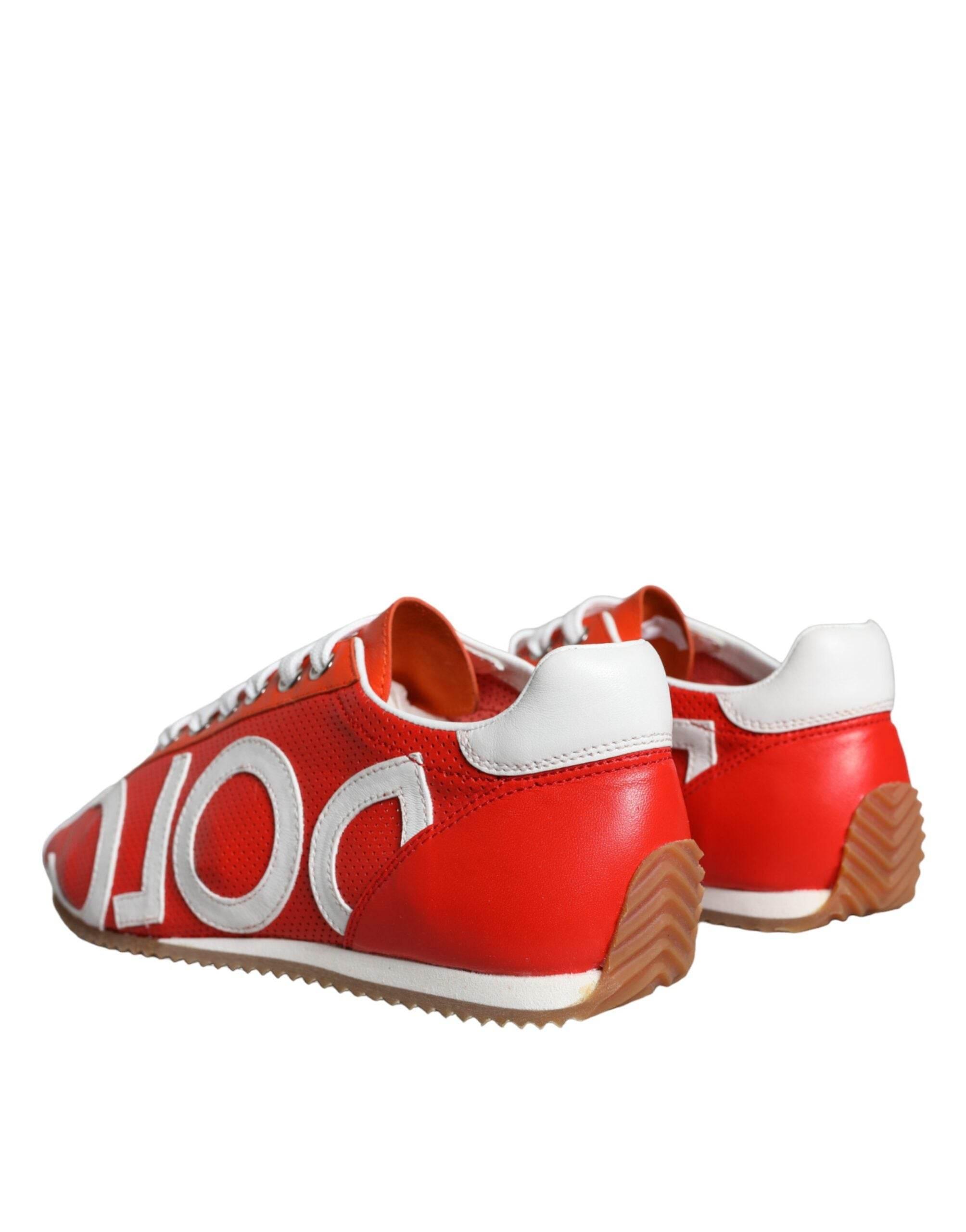 Dolce & Gabbana Red White Leather Logo Casual Sneakers Shoes - Hilstor
