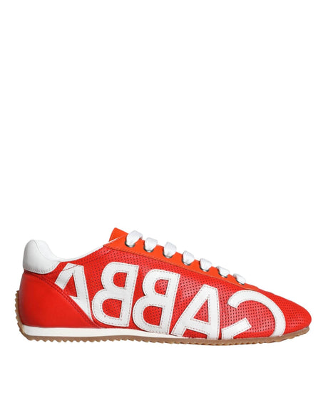 Dolce & Gabbana Red White Leather Logo Casual Sneakers Shoes - Hilstor