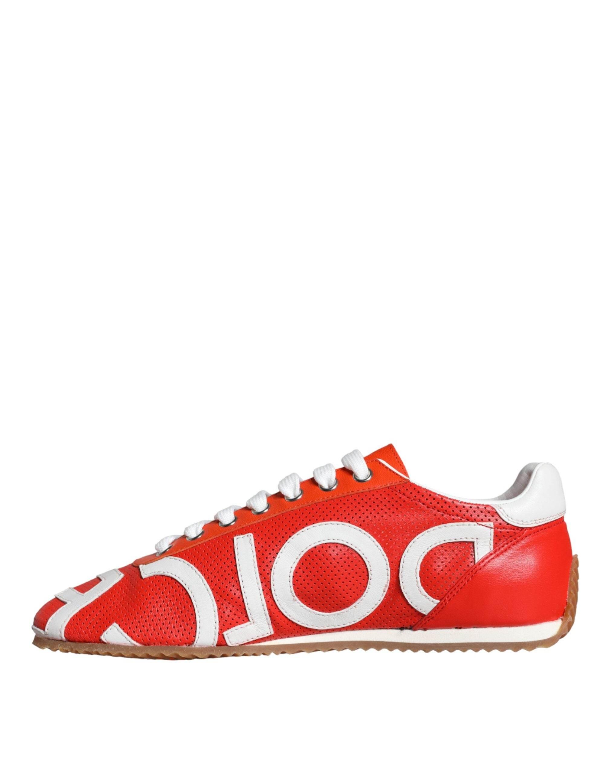 Dolce & Gabbana Red White Leather Logo Casual Sneakers Shoes - Hilstor