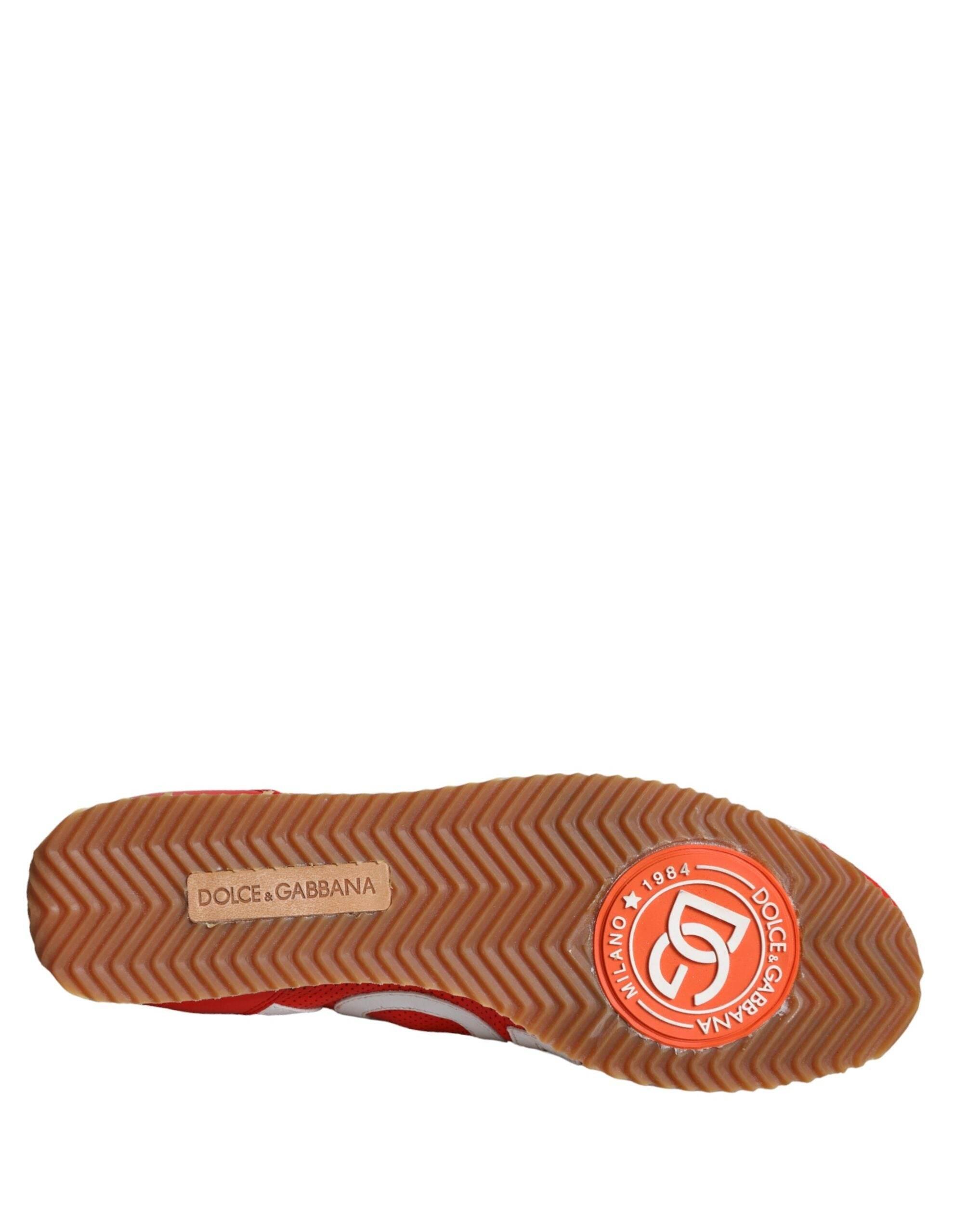 Dolce & Gabbana Red White Leather Logo Casual Sneakers Shoes - Hilstor