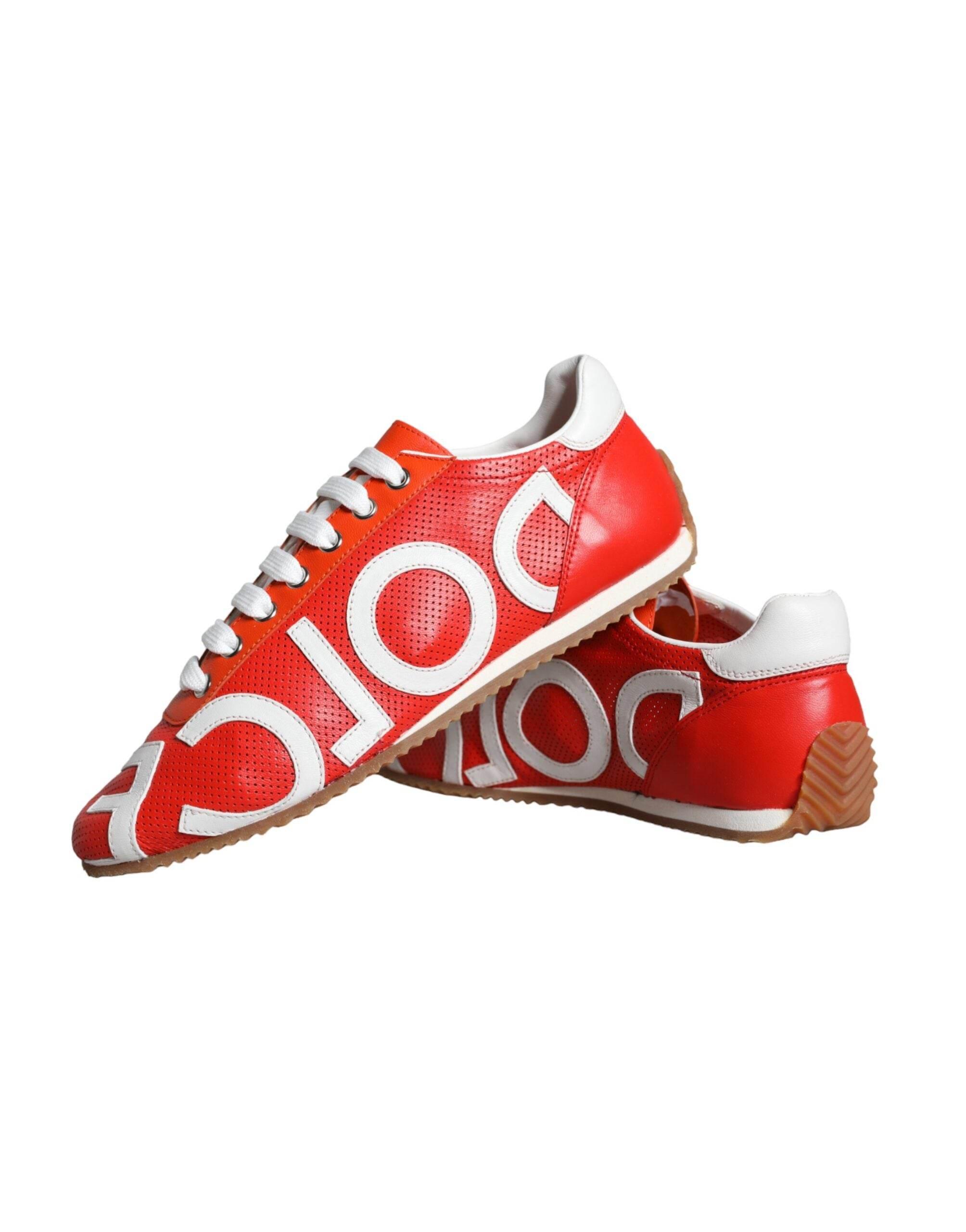 Dolce & Gabbana Red White Leather Logo Casual Sneakers Shoes - Hilstor