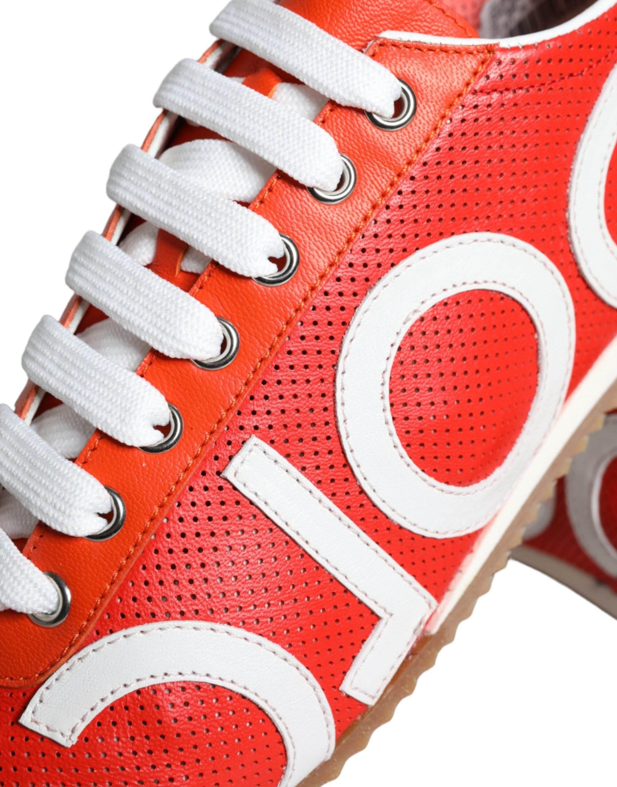 Dolce & Gabbana Red White Leather Logo Casual Sneakers Shoes - Hilstor