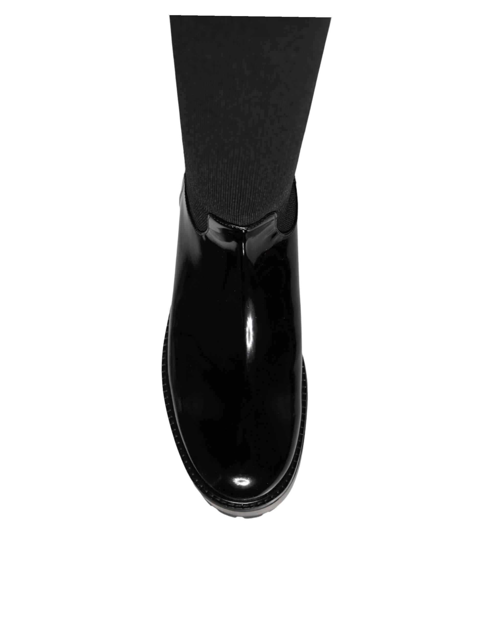Dolce & Gabbana Black Leather Jersey Knee High Boots Shoes - Hilstor