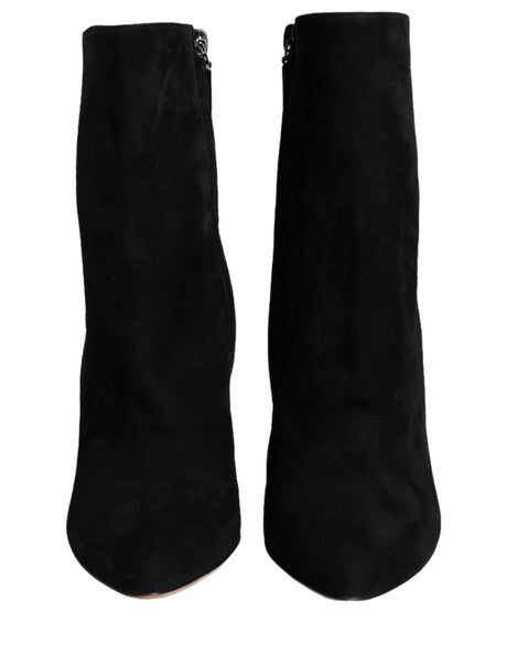 Dolce & Gabbana Black Suede Leather Mid Calf Boots Shoes - Hilstor