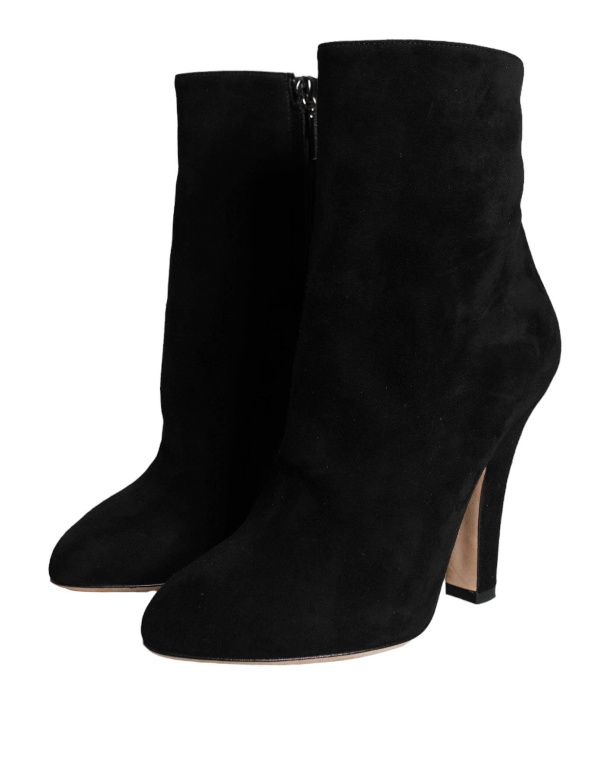 Dolce & Gabbana Black Suede Leather Mid Calf Boots Shoes - Hilstor