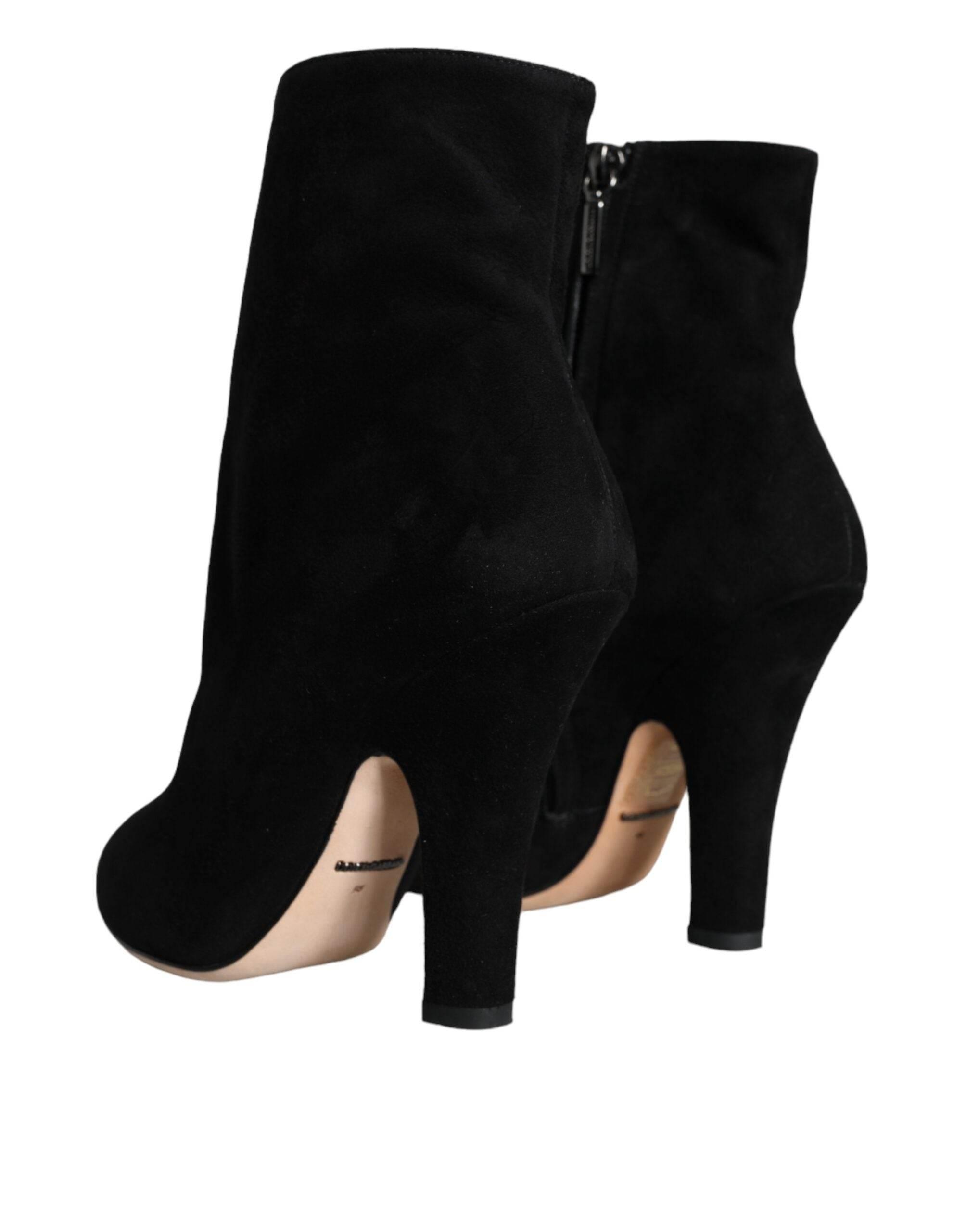 Dolce & Gabbana Black Suede Leather Mid Calf Boots Shoes - Hilstor