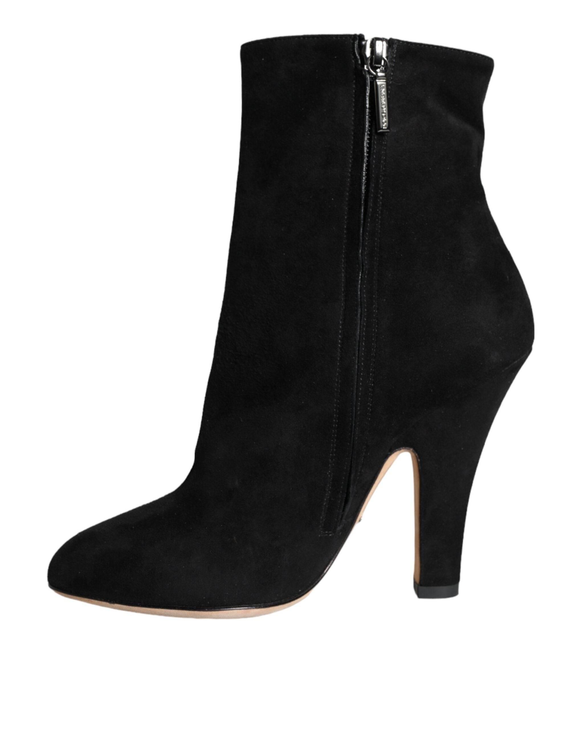 Dolce & Gabbana Black Suede Leather Mid Calf Boots Shoes - Hilstor