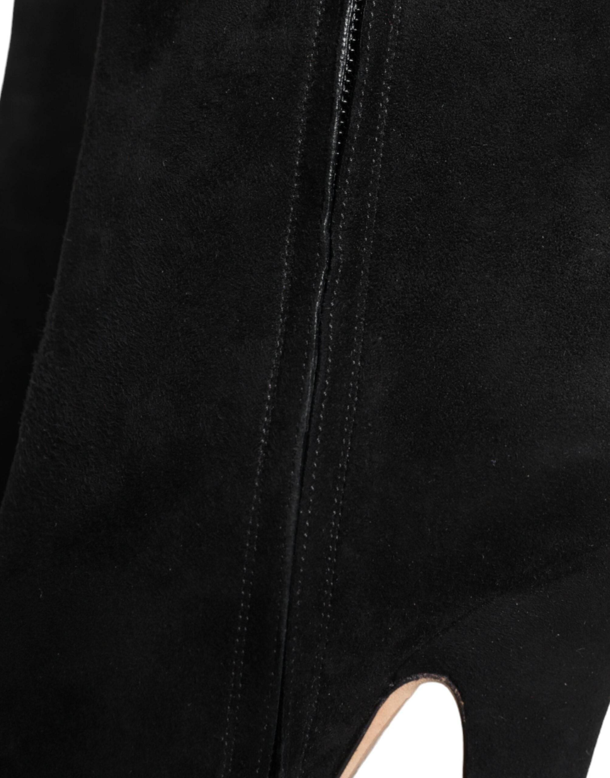 Dolce & Gabbana Black Suede Leather Mid Calf Boots Shoes - Hilstor