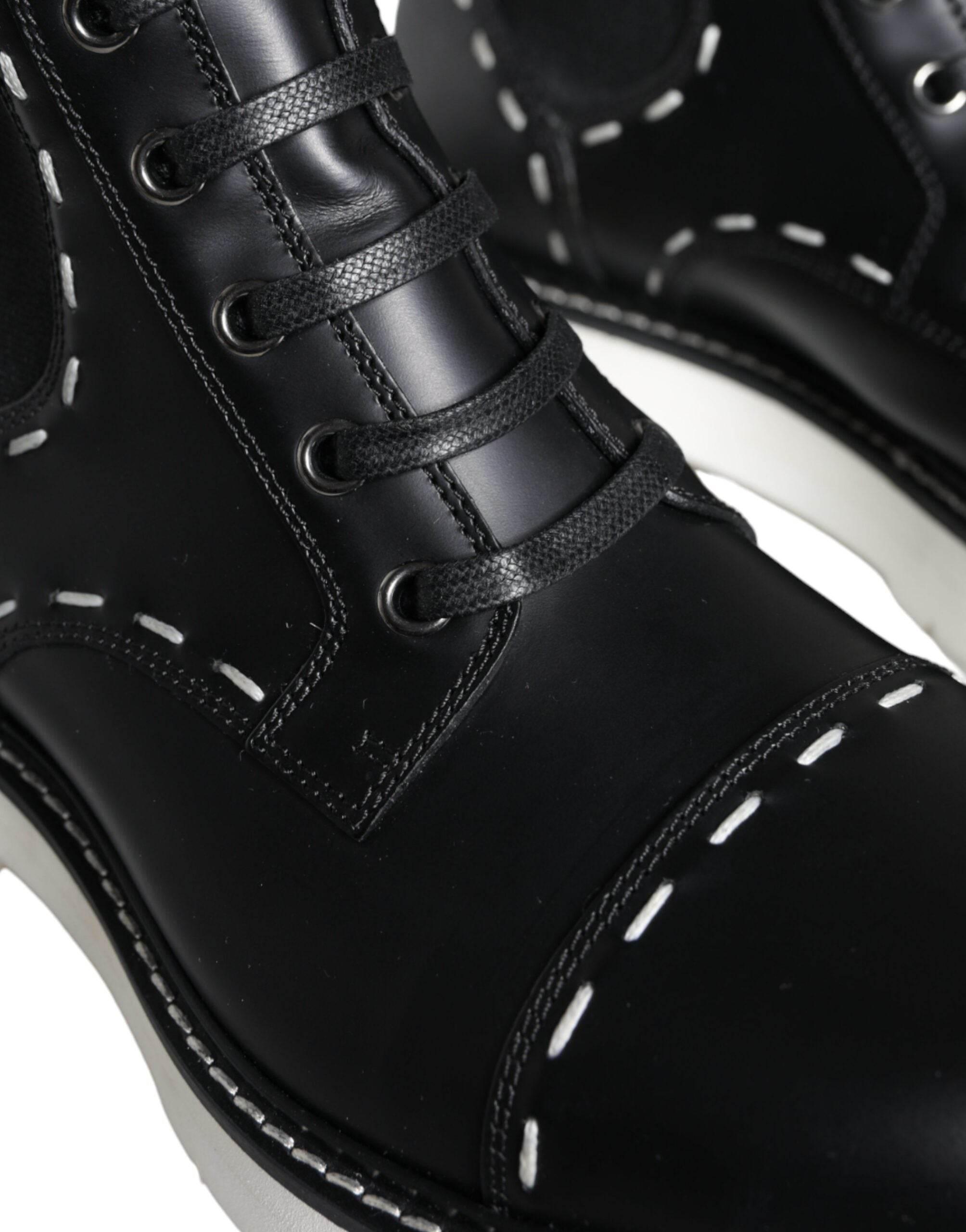 Dolce & Gabbana Black Leather Combat Mid Calf Boots Shoes - Hilstor