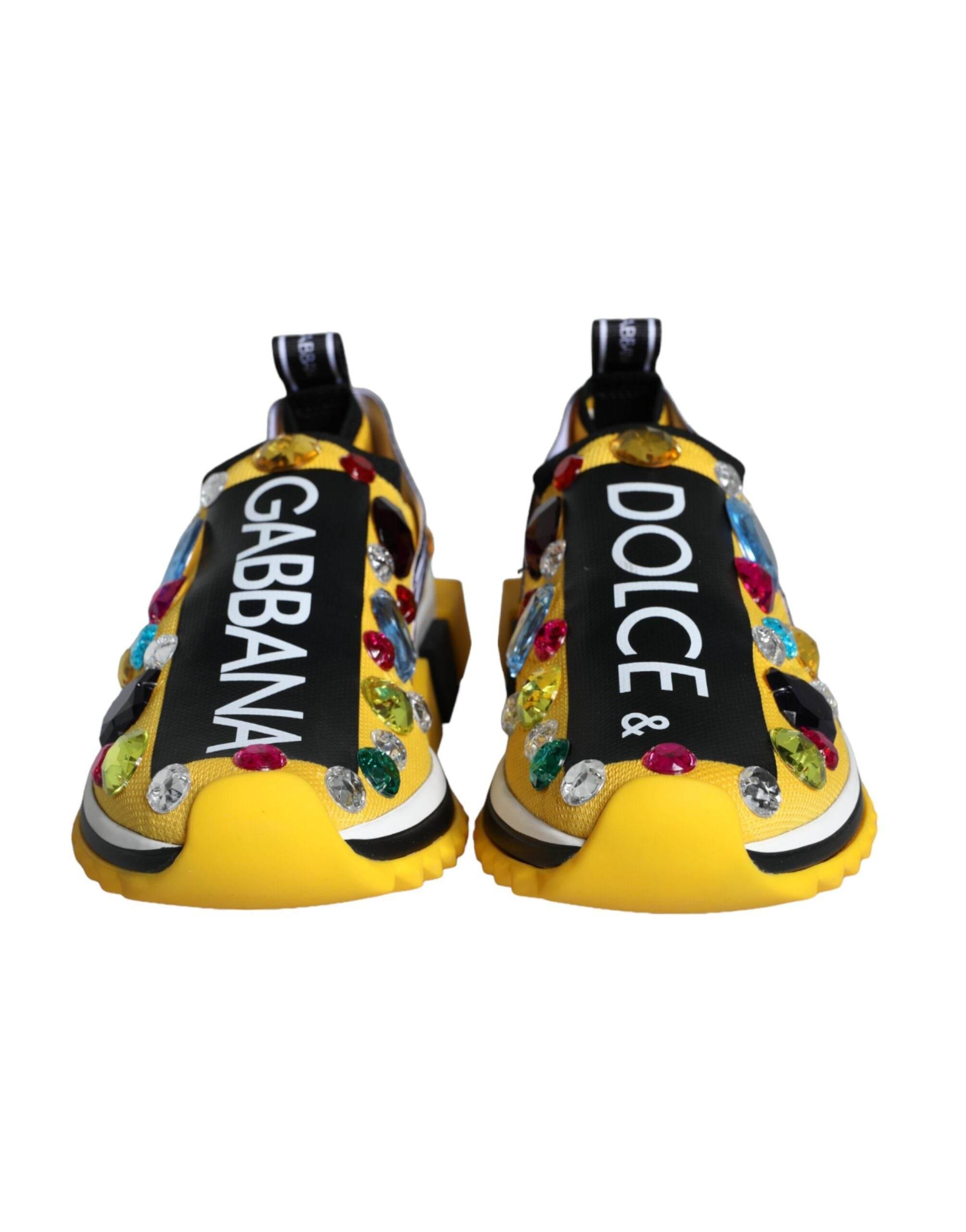 Dolce & Gabbana Yellow Sorrento Crystals Sneakers Womens Shoes - Hilstor