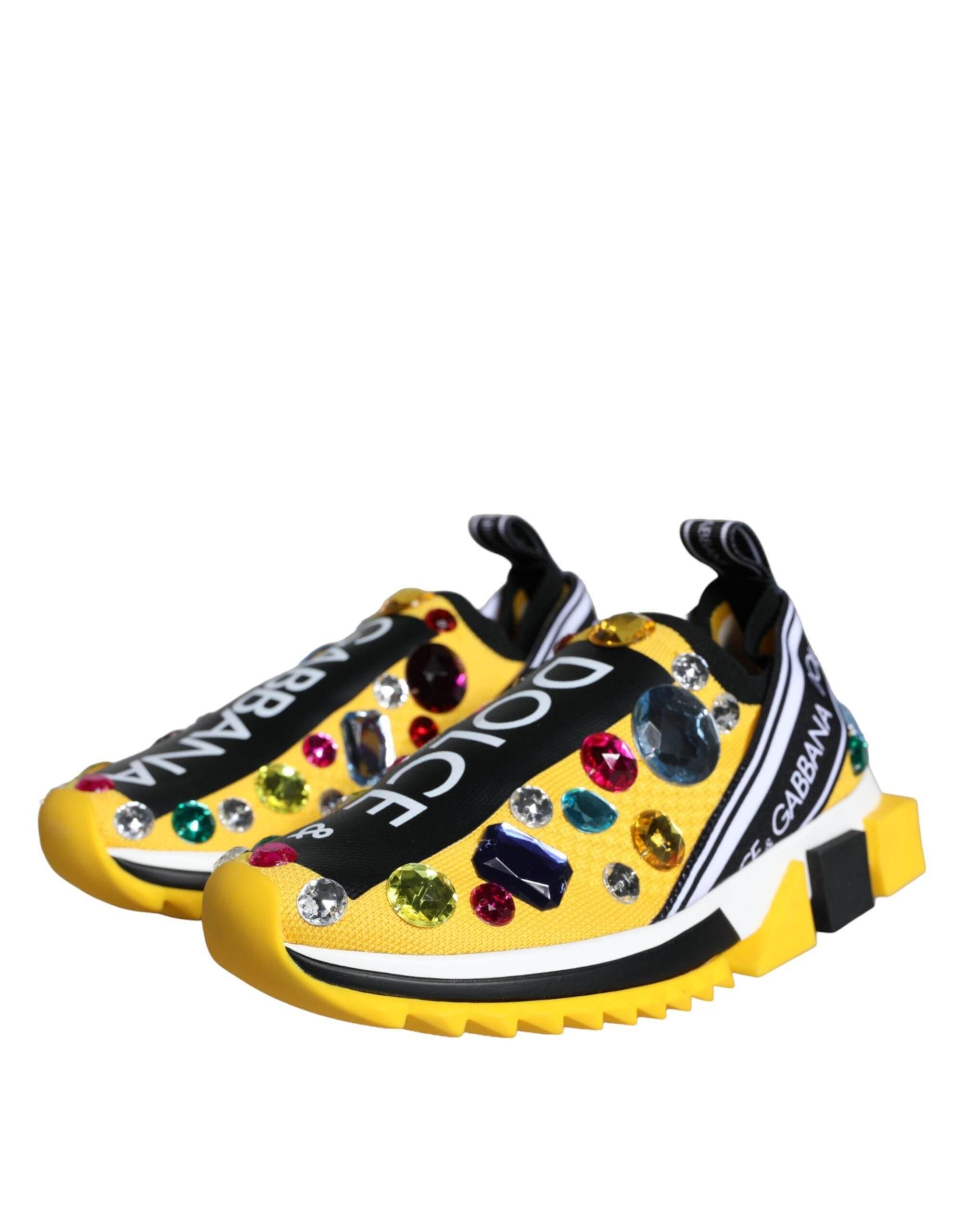 Dolce & Gabbana Yellow Sorrento Crystals Sneakers Womens Shoes - Hilstor