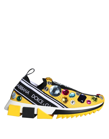 Dolce & Gabbana Yellow Sorrento Crystals Sneakers Womens Shoes - Hilstor