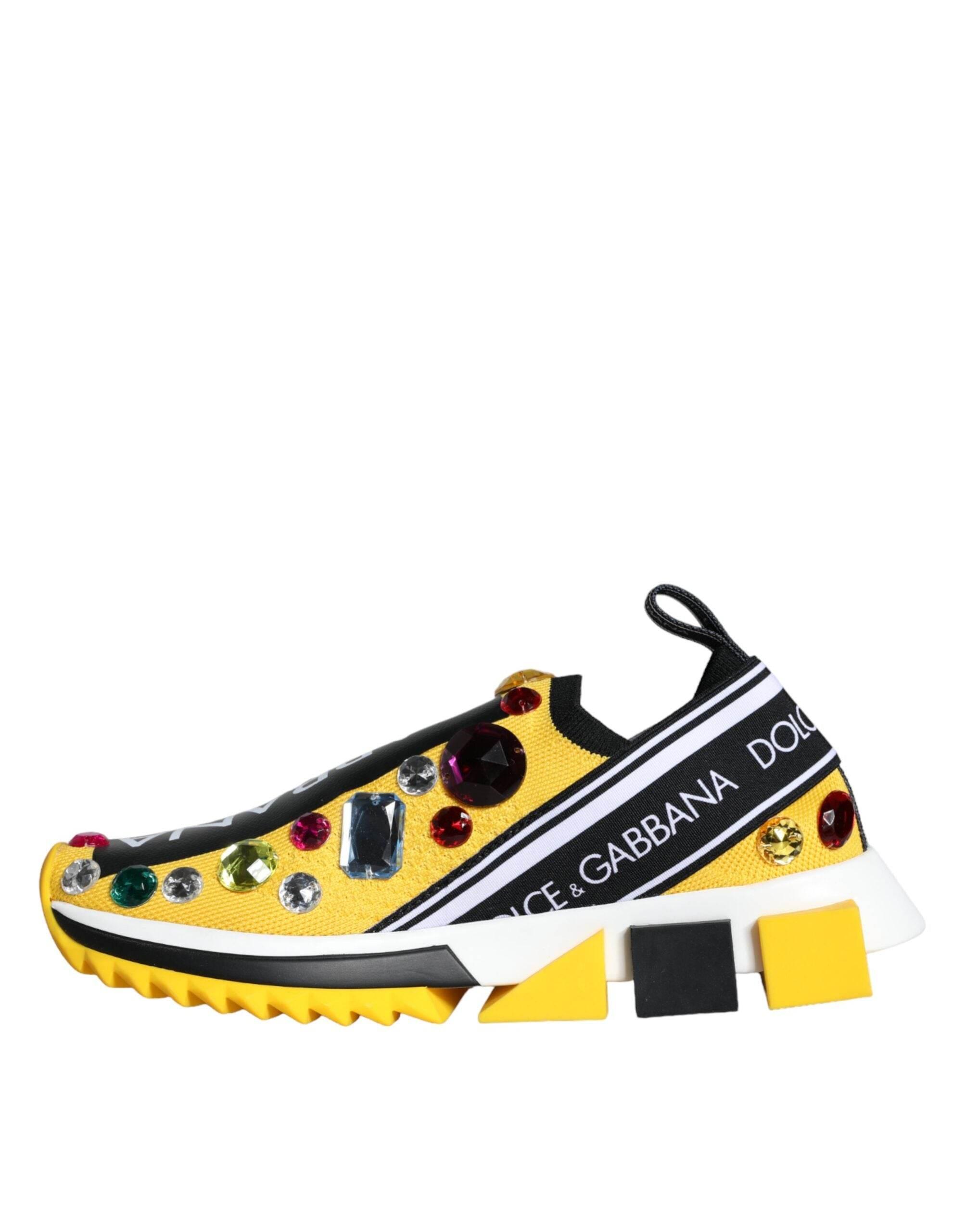 Dolce & Gabbana Yellow Sorrento Crystals Sneakers Womens Shoes - Hilstor