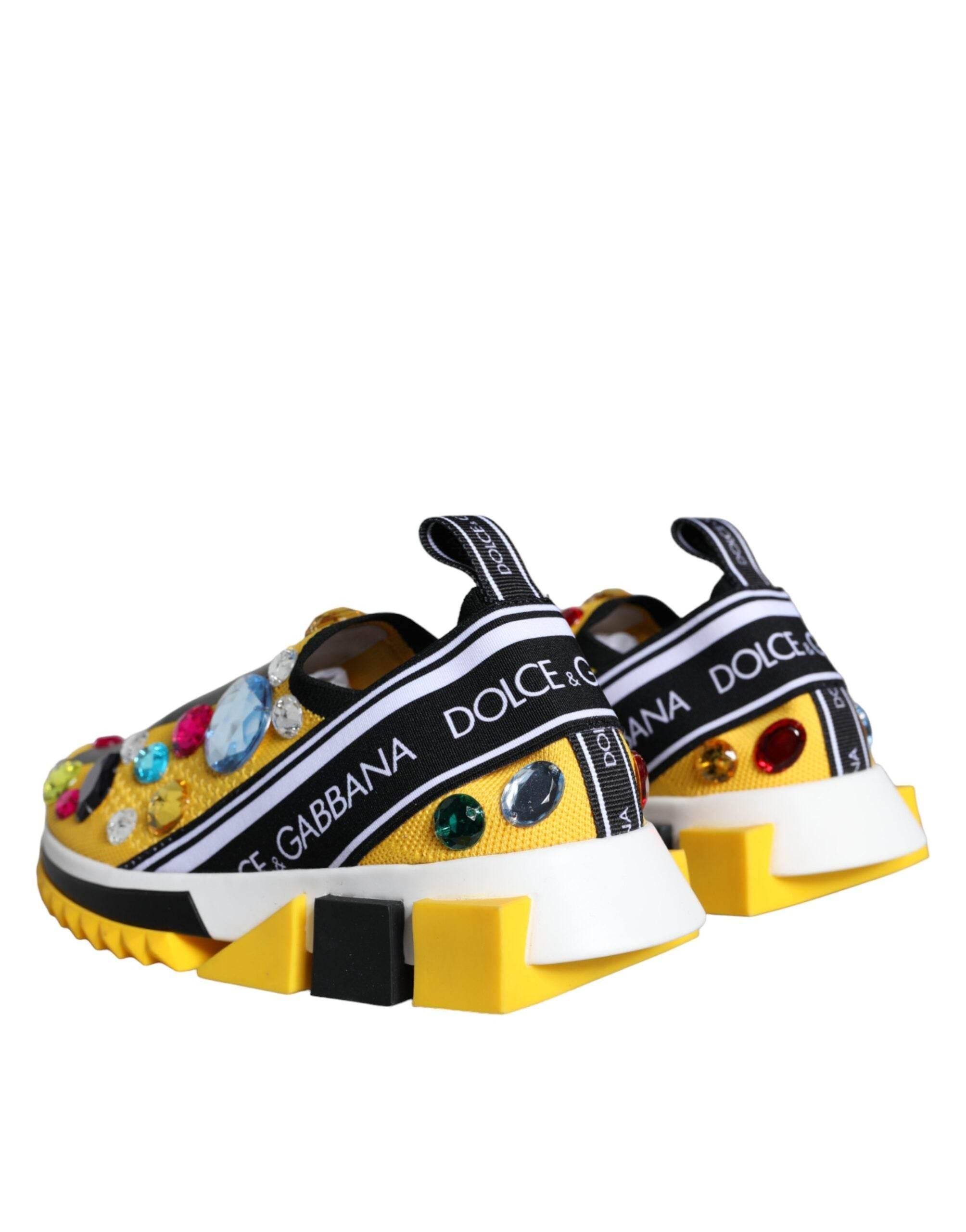 Dolce & Gabbana Yellow Sorrento Crystals Sneakers Womens Shoes - Hilstor