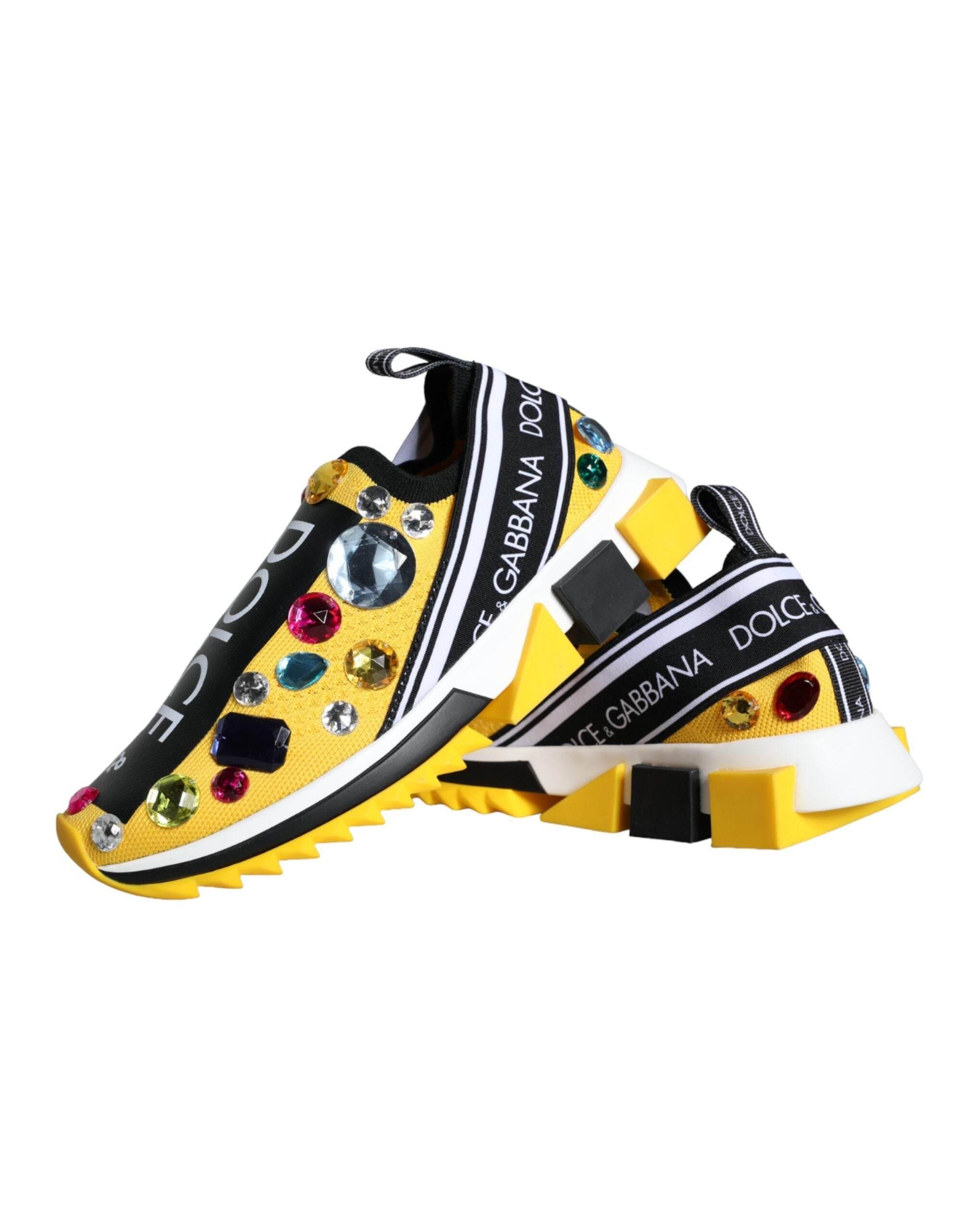 Dolce & Gabbana Yellow Sorrento Crystals Sneakers Womens Shoes - Hilstor