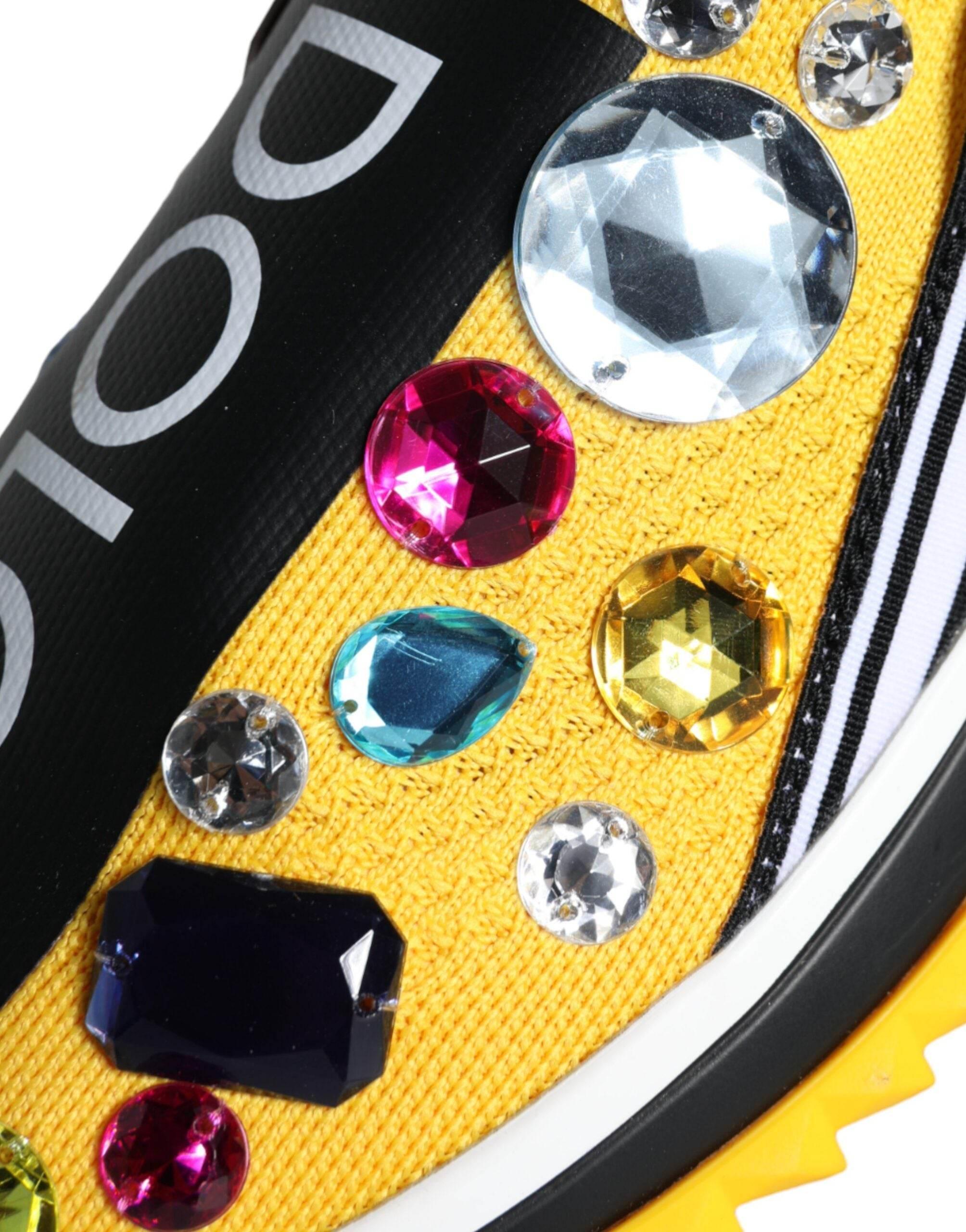 Dolce & Gabbana Yellow Sorrento Crystals Sneakers Womens Shoes - Hilstor