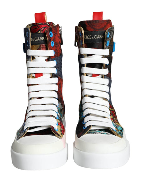 Dolce & Gabbana Multicolor Patchwork Logo High Top Sneakers Shoes - Hilstor