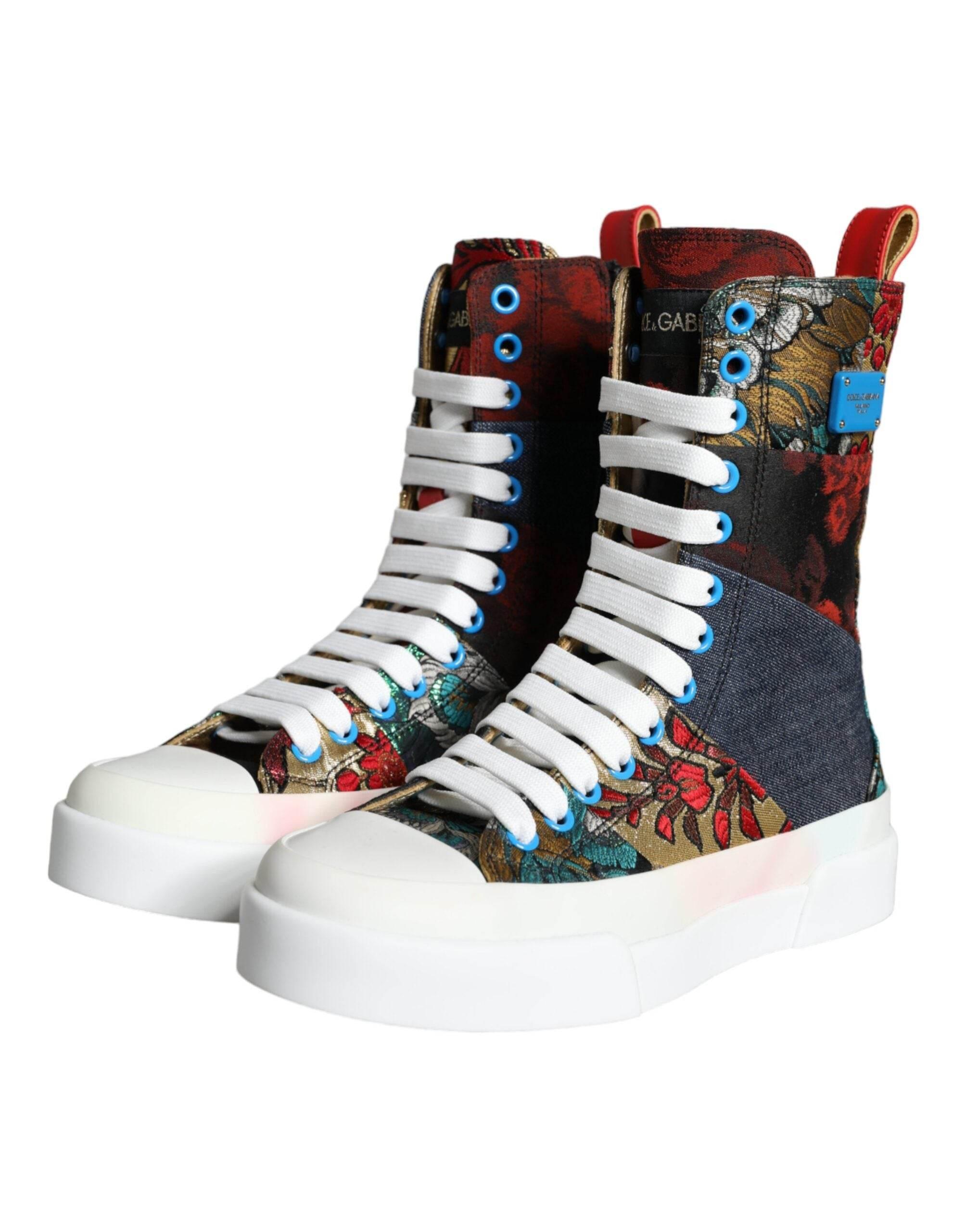 Dolce & Gabbana Multicolor Patchwork Logo High Top Sneakers Shoes - Hilstor