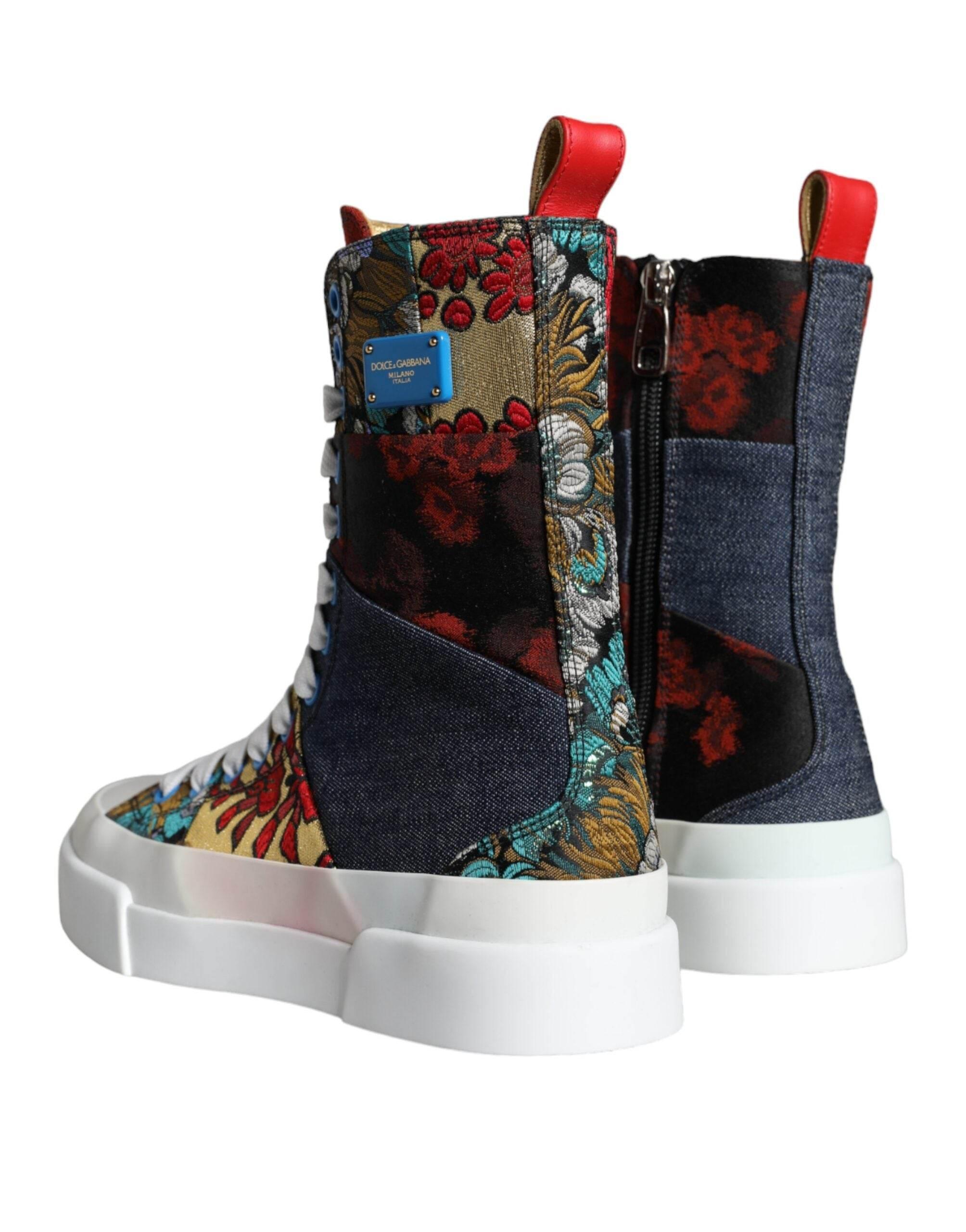 Dolce & Gabbana Multicolor Patchwork Logo High Top Sneakers Shoes - Hilstor