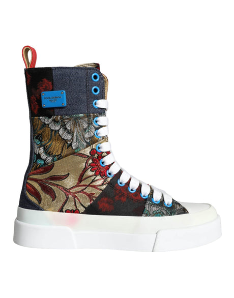 Dolce & Gabbana Multicolor Patchwork Logo High Top Sneakers Shoes - Hilstor