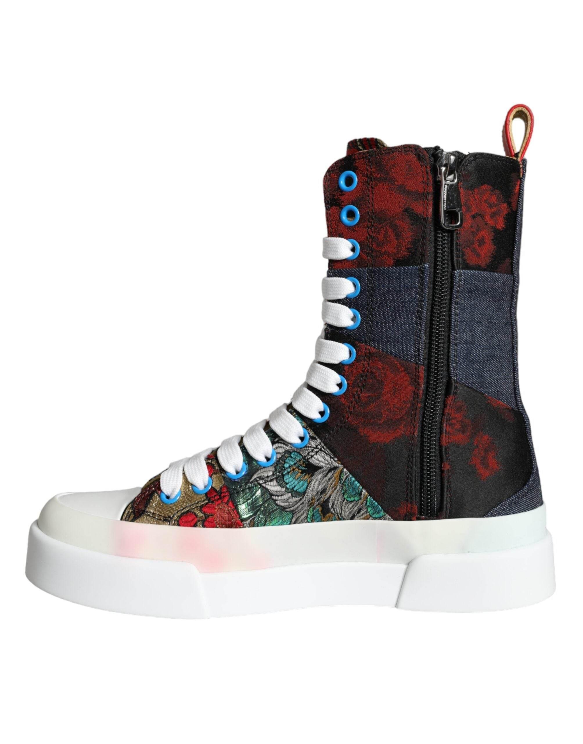 Dolce & Gabbana Multicolor Patchwork Logo High Top Sneakers Shoes - Hilstor
