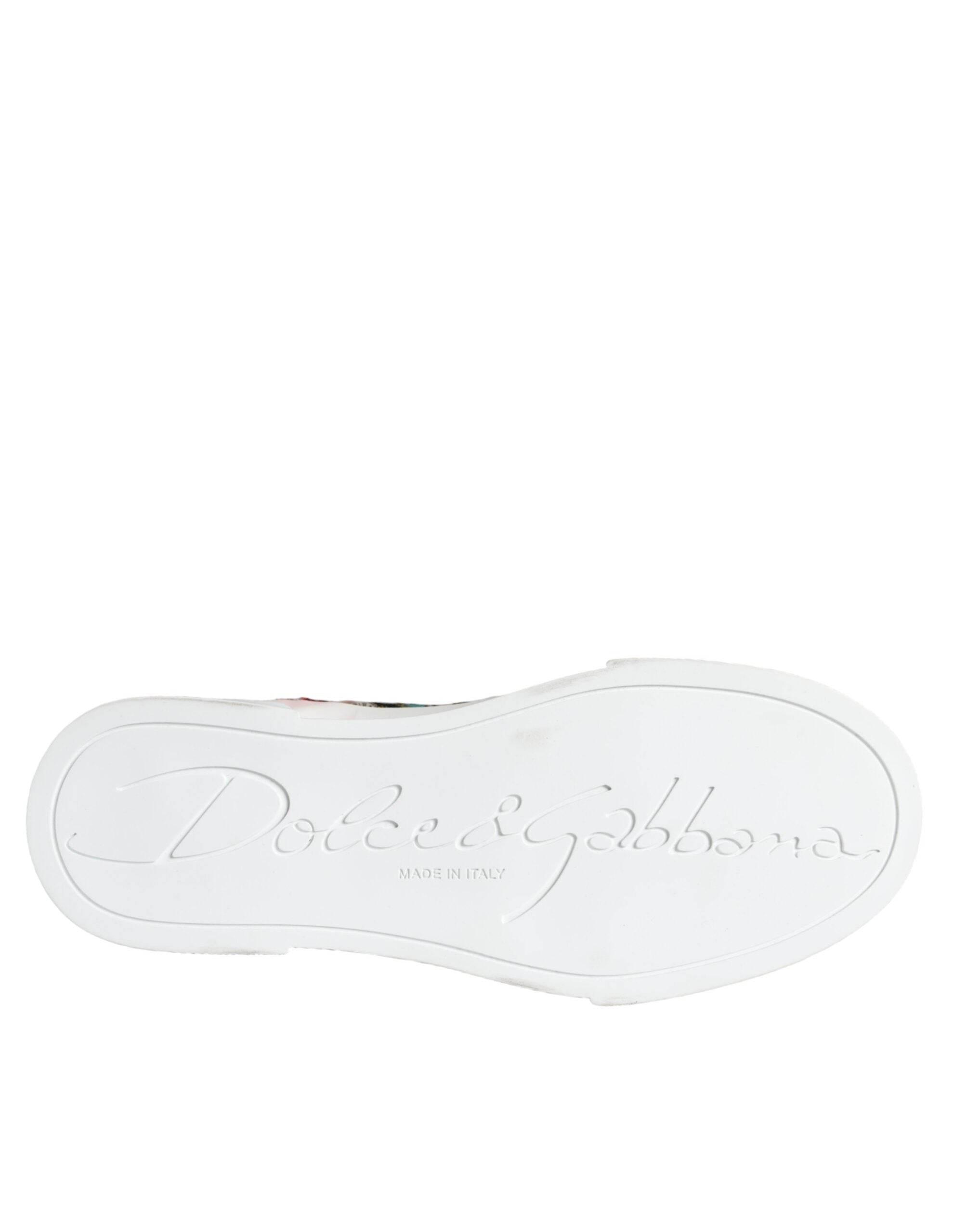 Dolce & Gabbana Multicolor Patchwork Logo High Top Sneakers Shoes - Hilstor
